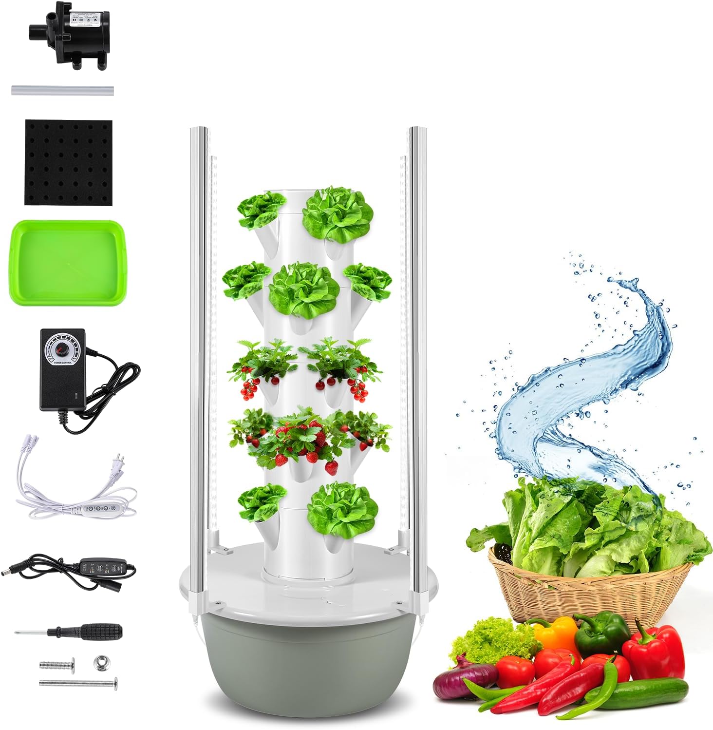 BAOSHISHAN Hydroponics Growing System Tower for Outdoor Home Garden, Vertical Planter with LED Timing Grow Light, 20-Pod Tower Hydroponics System for Herbs and Vegetables (5 layers/20 Holes)