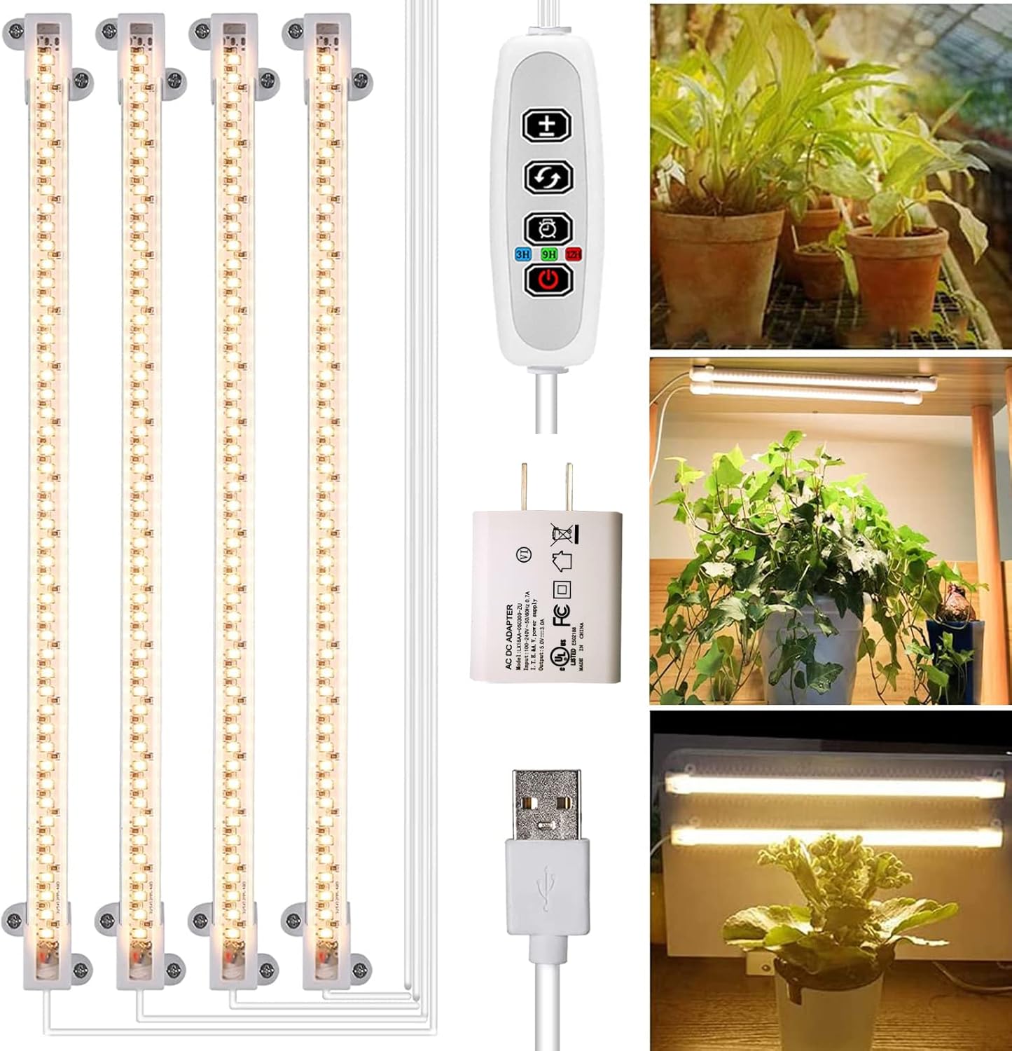 Grow Light Strips, Plant Lights for Indoor Plants Full Spectrum Growing Lamp with Auto On  Off Timer,3/6/12H Timer, 192 LEDs/ 10 Dimmable Levels Sunlike for Seedings Hydroponics