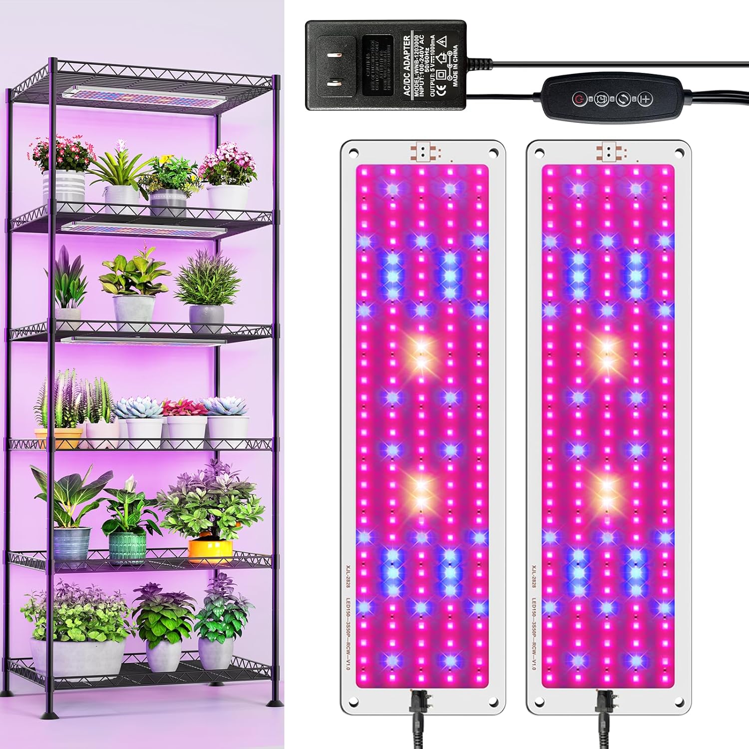 Grow Light,Ultra-Thin Panel Grow Lights for Indoor Plants,308 LEDs Grow Lights for Under Cabinet Plant, Red Blue White Spectrum Grow Lamp with 3/6/12H Timer,10 Dimmable Levels for Plants Growing