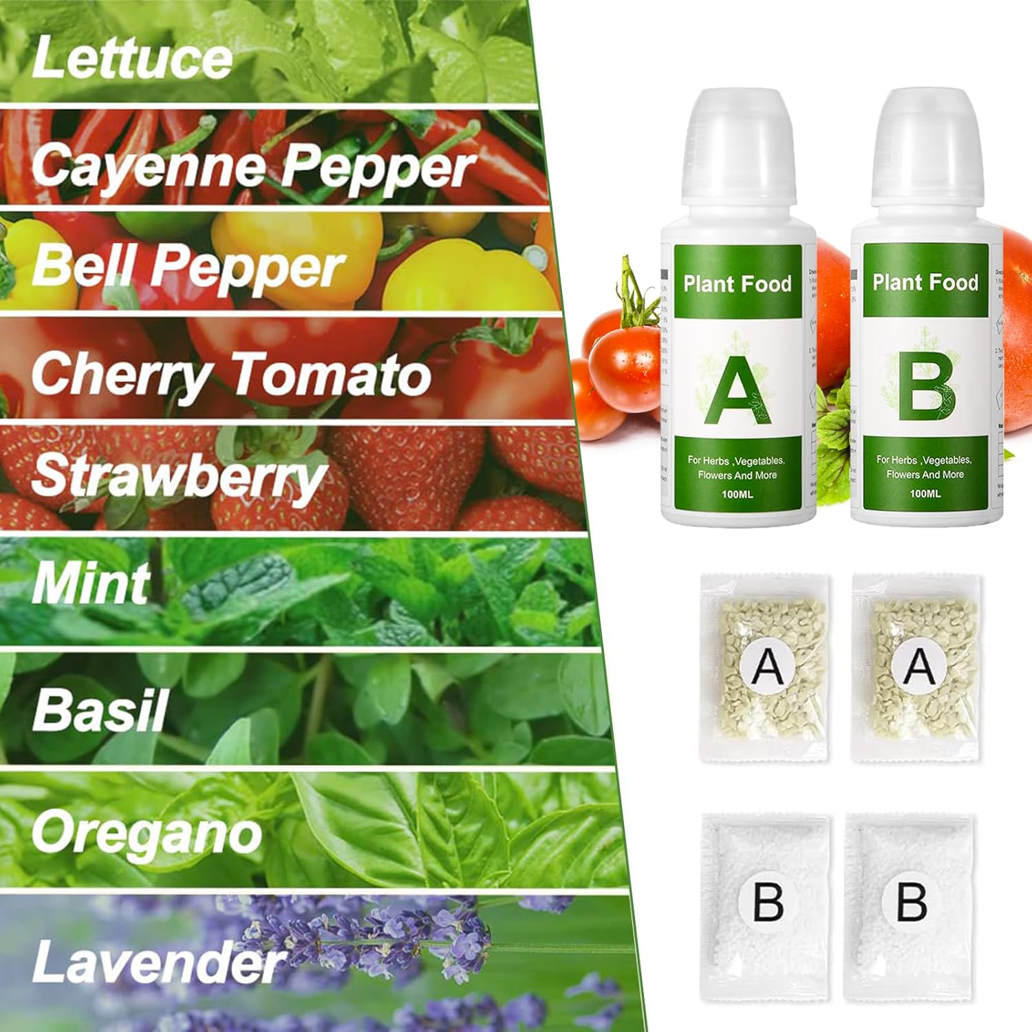 Plant Food Hydroponic Nutrients, AB Plant Food Water Soluble Solid Fertilizer Suitable for Most Hydroponic Planting Systems, Hydroponic Nutrients Seed Pods kit for Vegetables Fruits Flowers Herbs