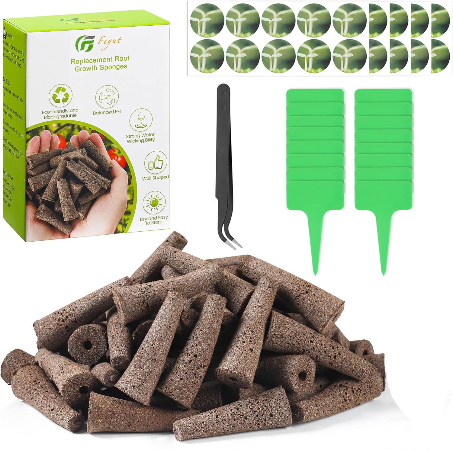 121 Pack Seed Starter Pods Kit for AeroGarden, Including 50pcs Grow Sponges, 50pcs Pod Lables, 1 Tweezers  20pcs Tags, Replacement Root Growth Sponge for Most Hydroponics Growing System Seed Pods