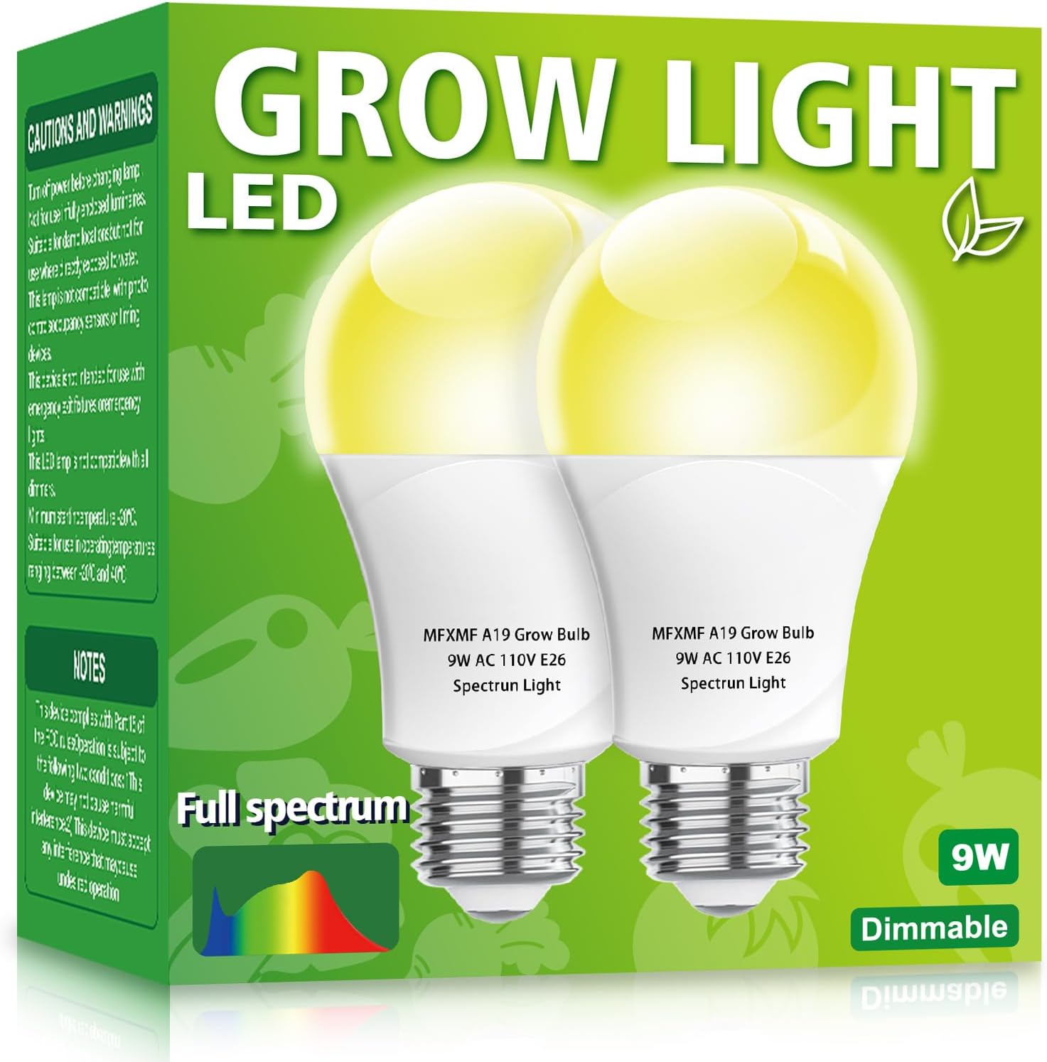 2 Pack LED Grow Light Bulbs A19 Bulb, Full Spectrum Plant Light Bulb, 9W E26 Grow Bulb Replace up to 80W, Grow Light for Indoor Plants, Flowers, Greenhouse, Indore Garden, Hydroponic