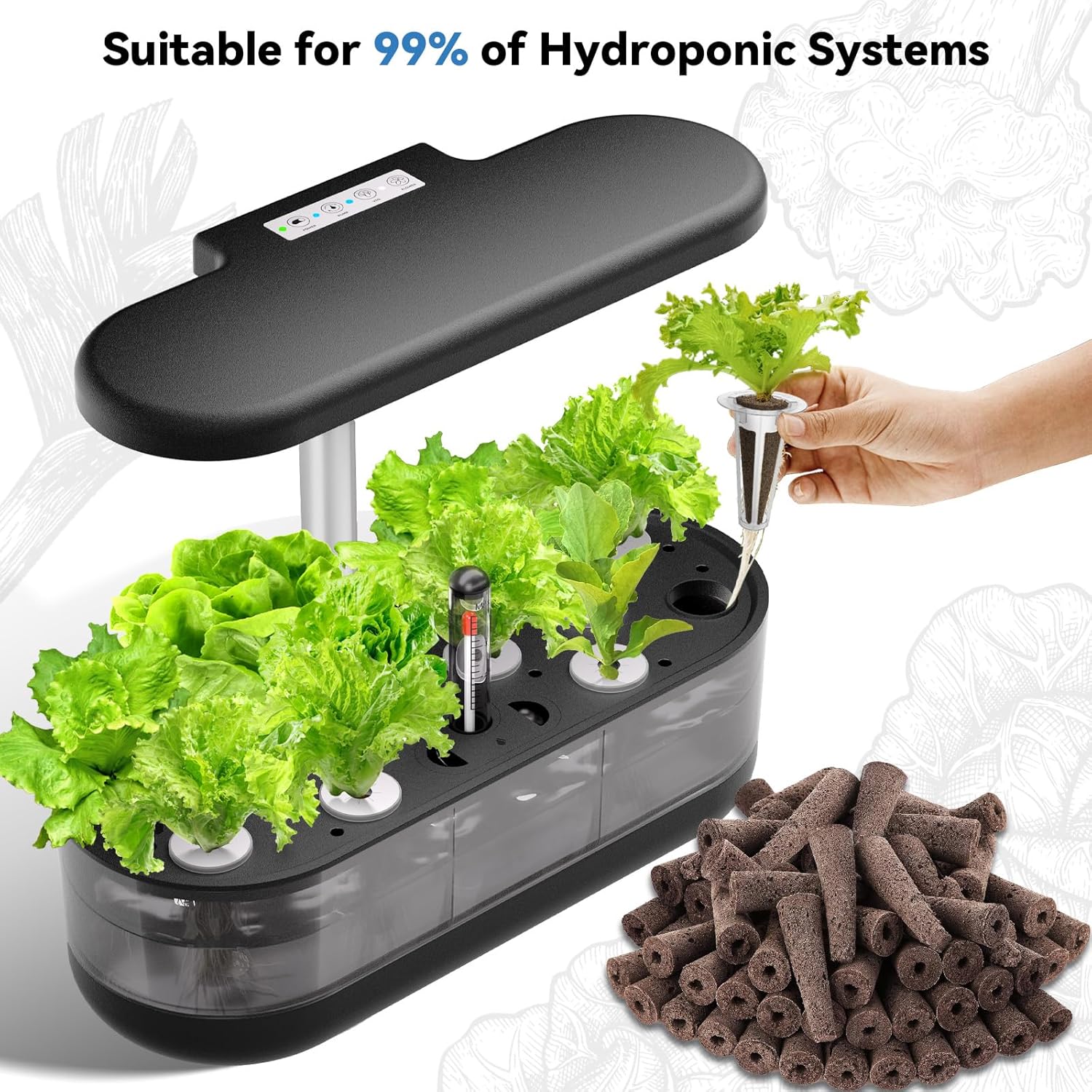 67pcs Hydroponic Pods Kit for AeroGarden, iDOO Garden Hydroponic Growing System Aero Seed Pods Kit Includes 30 Grow Sponges, 12 Grow Baskets, 12 Grow Domes, 12 Stickers, and AB Plant Food