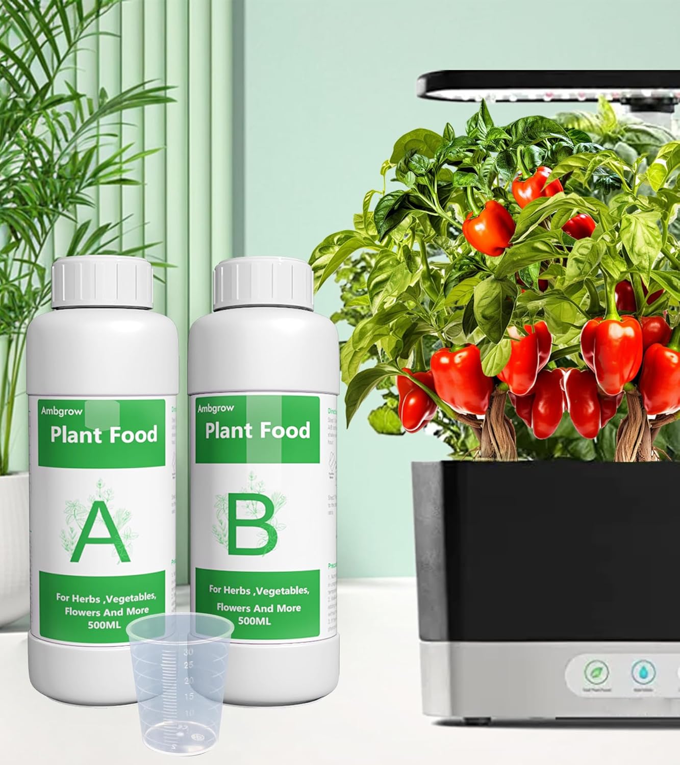 800ml Plant Fertilizer Fit for AeroGarden Hydroponic Indoor Garden, Hydroponics Supplies 200ml AB Plant Foods with 6 Refills Nutrients for Vegetables Fruits Flowers Thrive