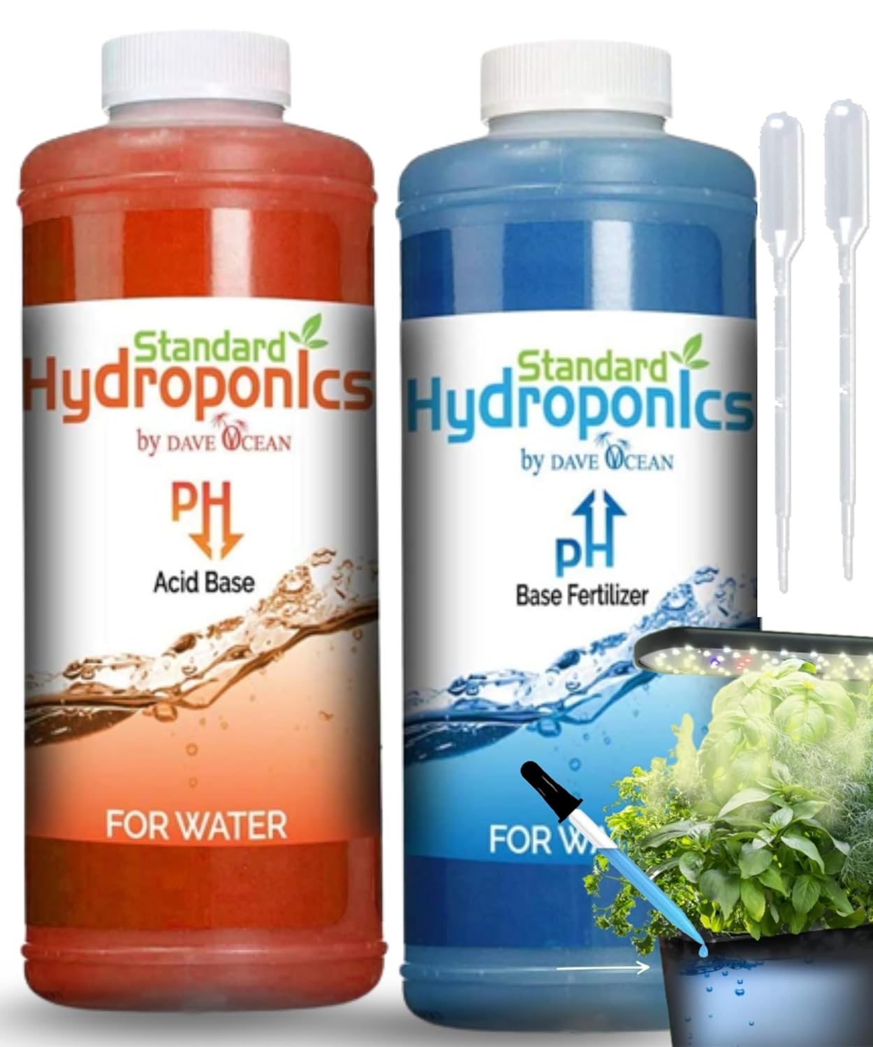 Beginners pH Up and Down Control (10oz) - for Aero Garden Harvest - Hydroponic Syetem Indoor Gardening, 2 Pipettes Included | by Standard Hydroponics