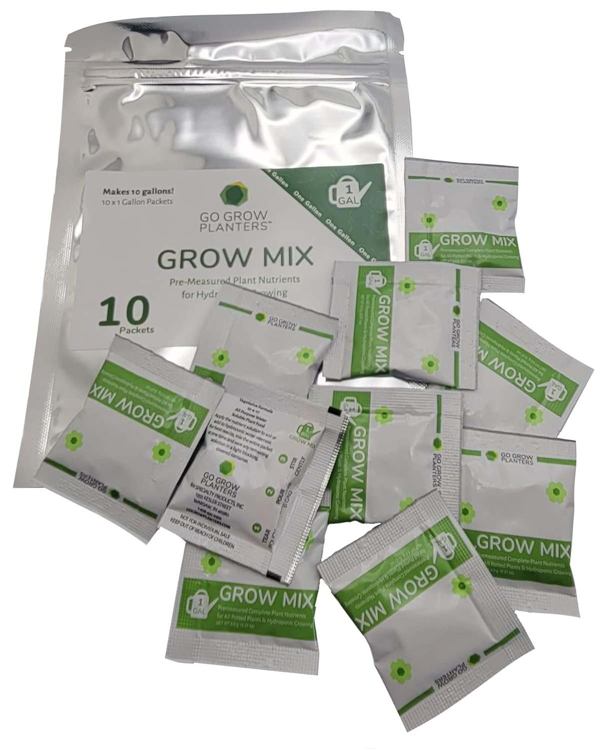 Go Grow Hydroponic Nutrients for All Veggies, Leafy Greens, Herbs and Flowers 1 Gallon - 10 Pack (10 Gallons)