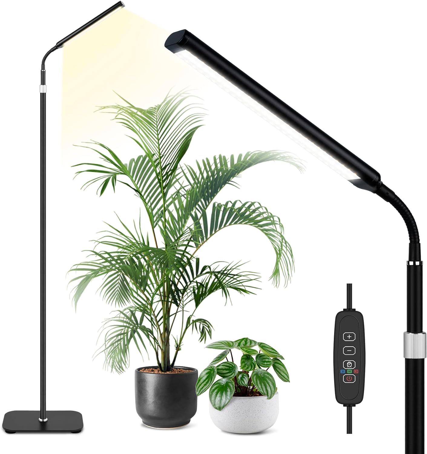 Grow Light Indoor Plants, Full Spectrum LED Growth Floor Lamp with 63 in Height Extendable Stand, Large Stable Base, 10-Level Dimmable,Automatic Timer,Adjustable Gooseneck for Plant