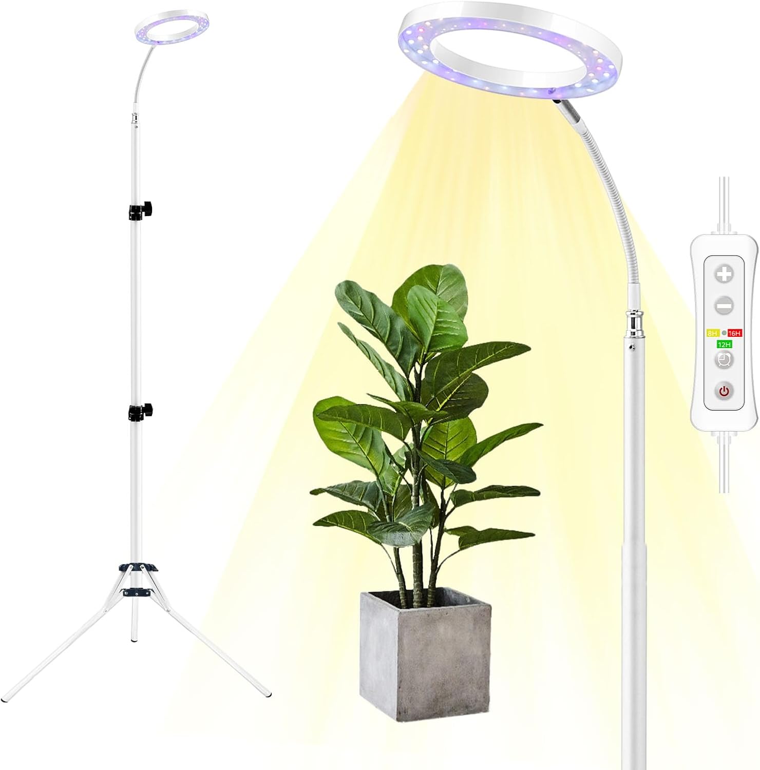 Grow Light with Stand, Yadoker LED Plant Light for Indoor Plants, Full Spectrum Grow Lamp, 8/12/16H Timer, 10 Dimmable Levels, 7 Switch Modes, Adjustable Tripod Stand 15-66 inches