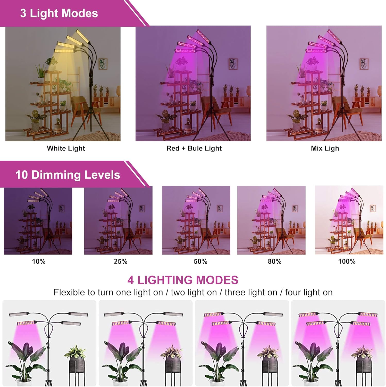 LED Grow Light Indoor Plants - 300W 420LED Plant Light with 63 Extendable Tripod Stand,Dual Controllers,Full Spectrum,4/8/12H Timer,Adjustable Gooseneck,4 Switch Modes for Greenhouse Veg and Flower