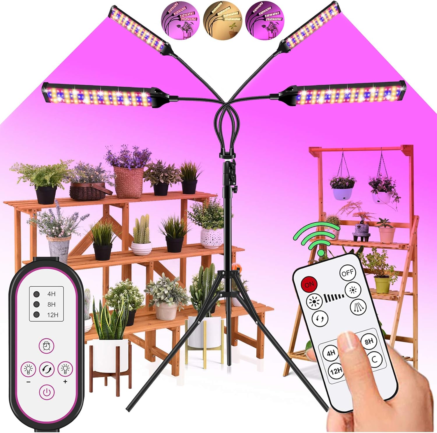 LED Grow Light Indoor Plants - 300W 420LED Plant Light with 63 Extendable Tripod Stand,Dual Controllers,Full Spectrum,4/8/12H Timer,Adjustable Gooseneck,4 Switch Modes for Greenhouse Veg and Flower