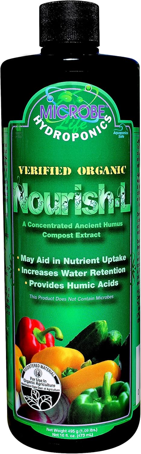 Microbe Life Hydroponics Nourish-L Liquid Conditioner, Stimulator to Enhance Plant Nutrient Absorption for Fruits  Vegetables, Use with Any Feeding Systems Including Hydroponics or Soil, 16 Fl Oz