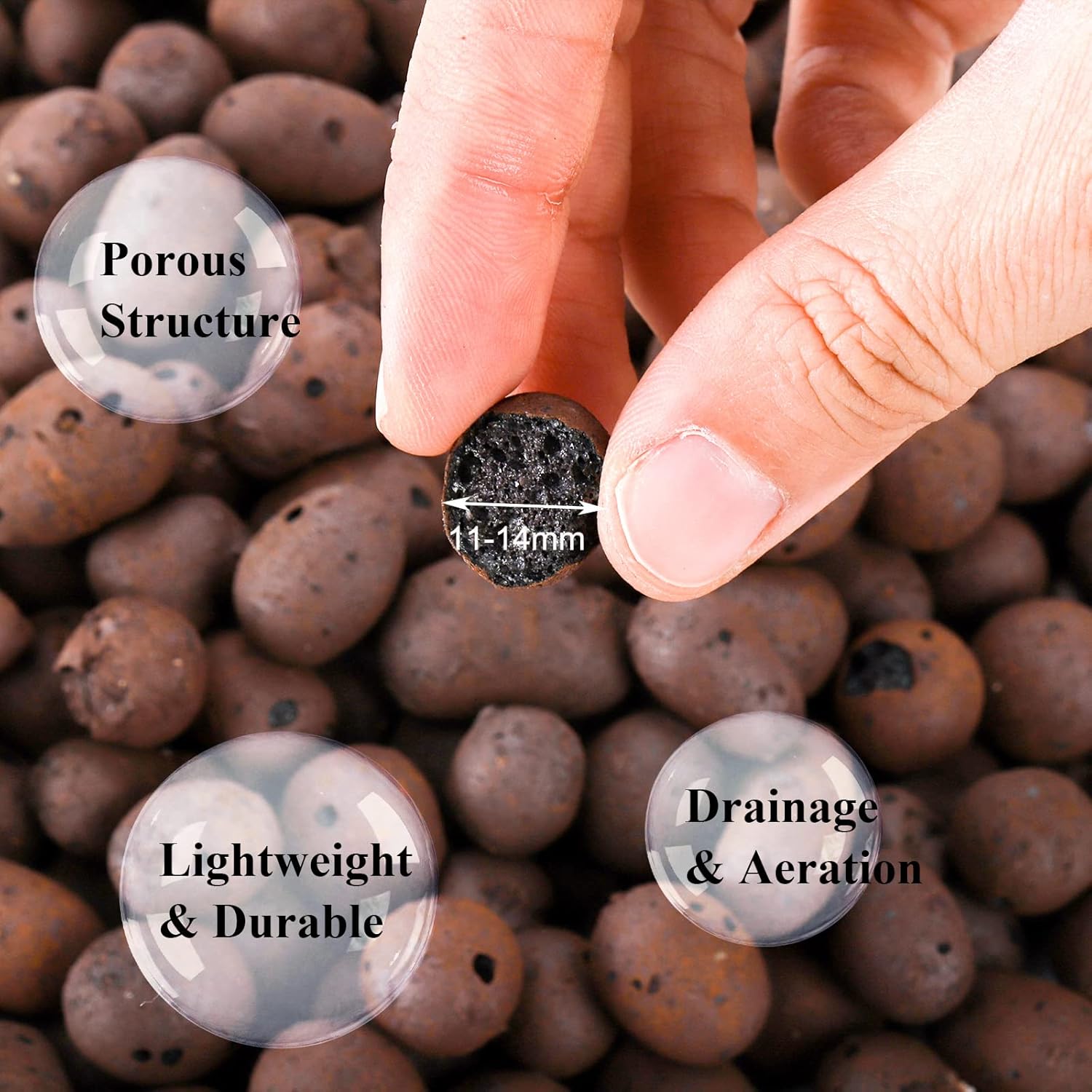 Okllen 6.5 LBS Organic Expanded Clay Pebbles, 11-14mm Hydroponic Drainage Organize Rocks, Ceramsite Grow Media for Potted Plants, Orchids, Aquaponics and Other Gardening Essentials, Leca for Plants