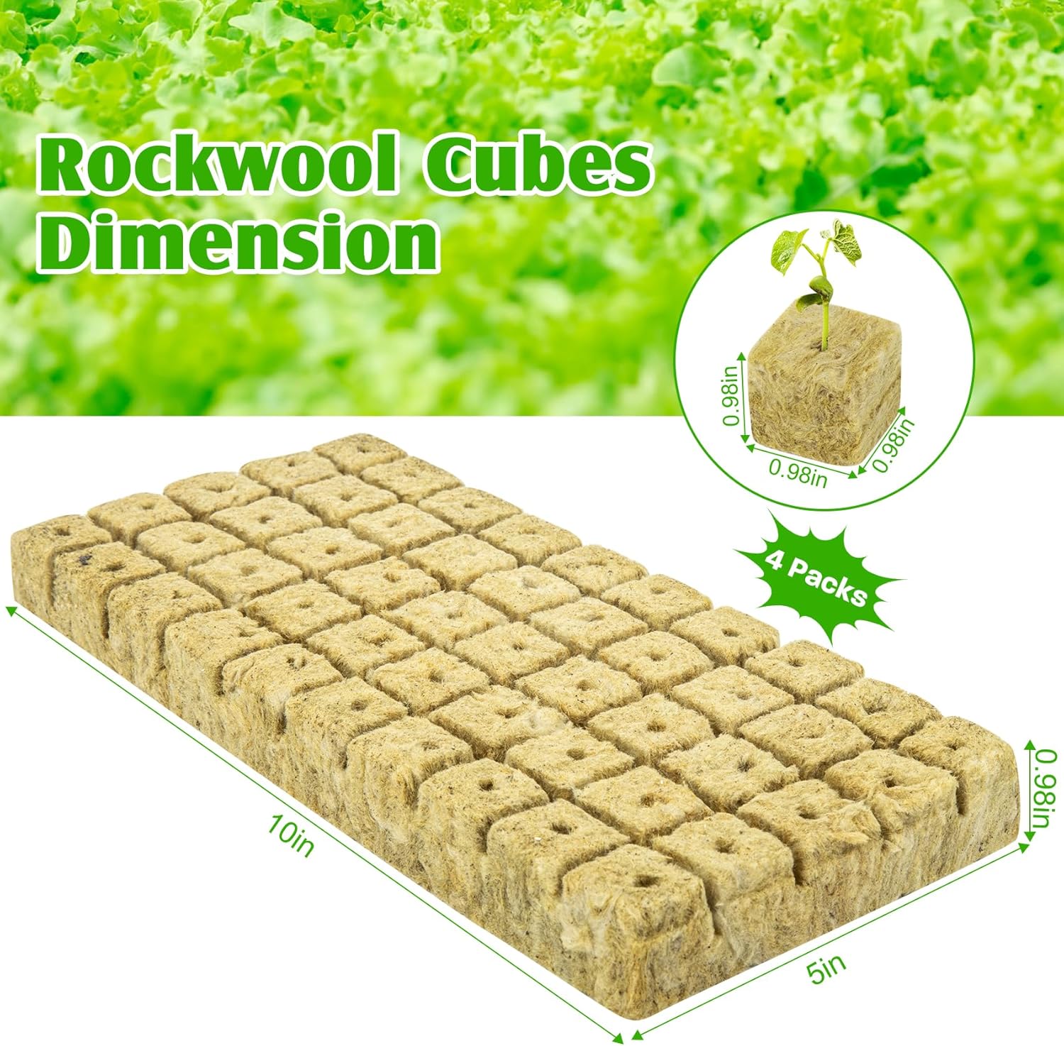 Stingmon 1 Rockwool Grow Cubes, 200 Rockwool Starter Plugs Stonewool Grow Cubes, Rock Wool for Soilless Cultivation, Hydroponics, Plant Propagation Supplies