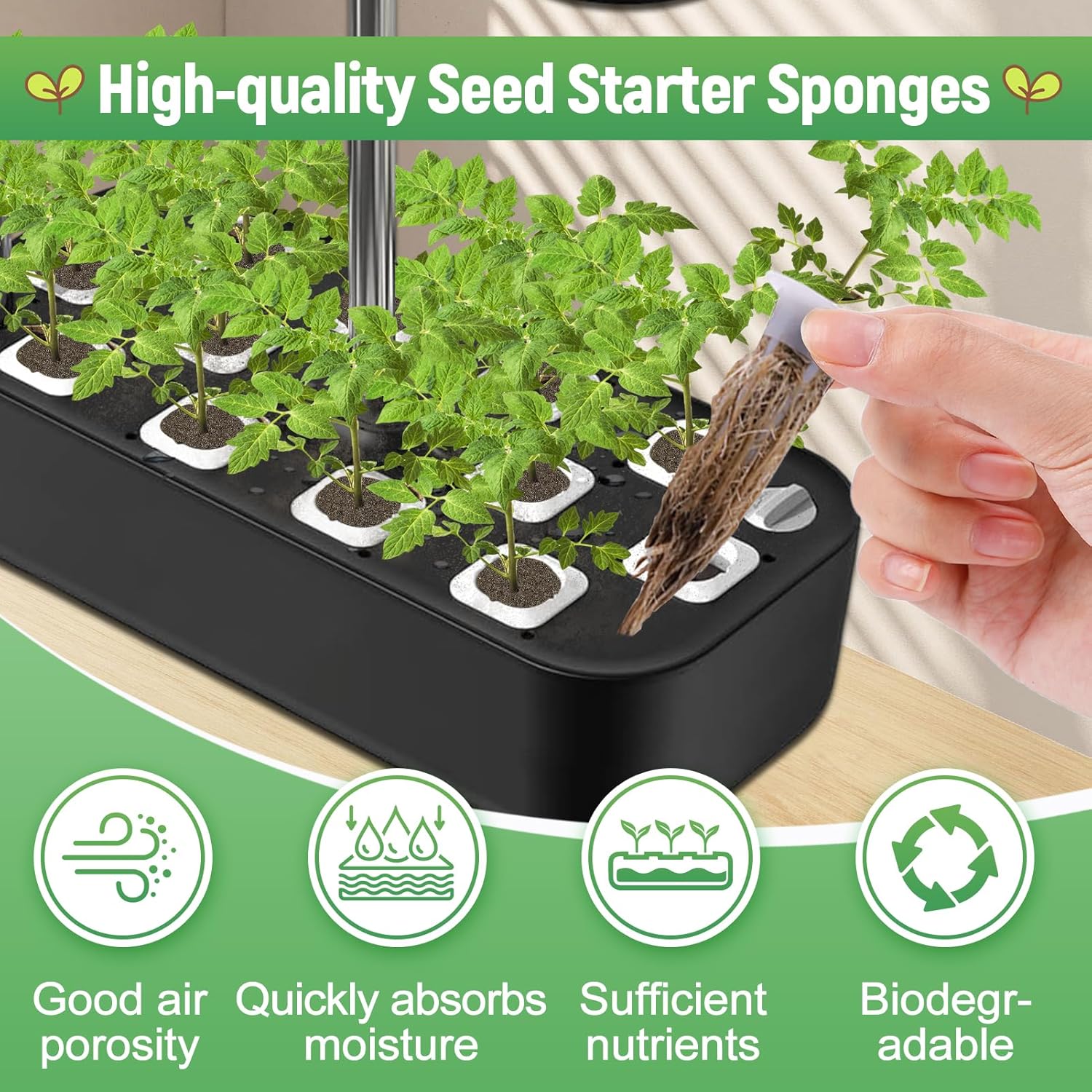 Alphatool 50 Pack Hydroponic Pods Grow Sponges- Plant Seed Starter Sponges Compatible with QYO, LYKO, iDOO IG201, Replacements Root Growth Sponges Kit for Indoor Hydroponic Garden Growing System