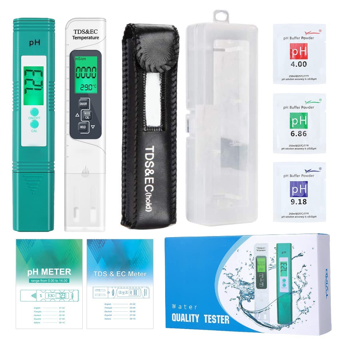 Digital PH Meter and TDS Meter,0.01 High Accuracy PH Meter,4 in 1 Set with TDS PH EC Temperature,0-14 PH Measurement Range,Water Quality Tester for Hydroponics,Aquariums,Drinking Water,Pool(2 Pack)