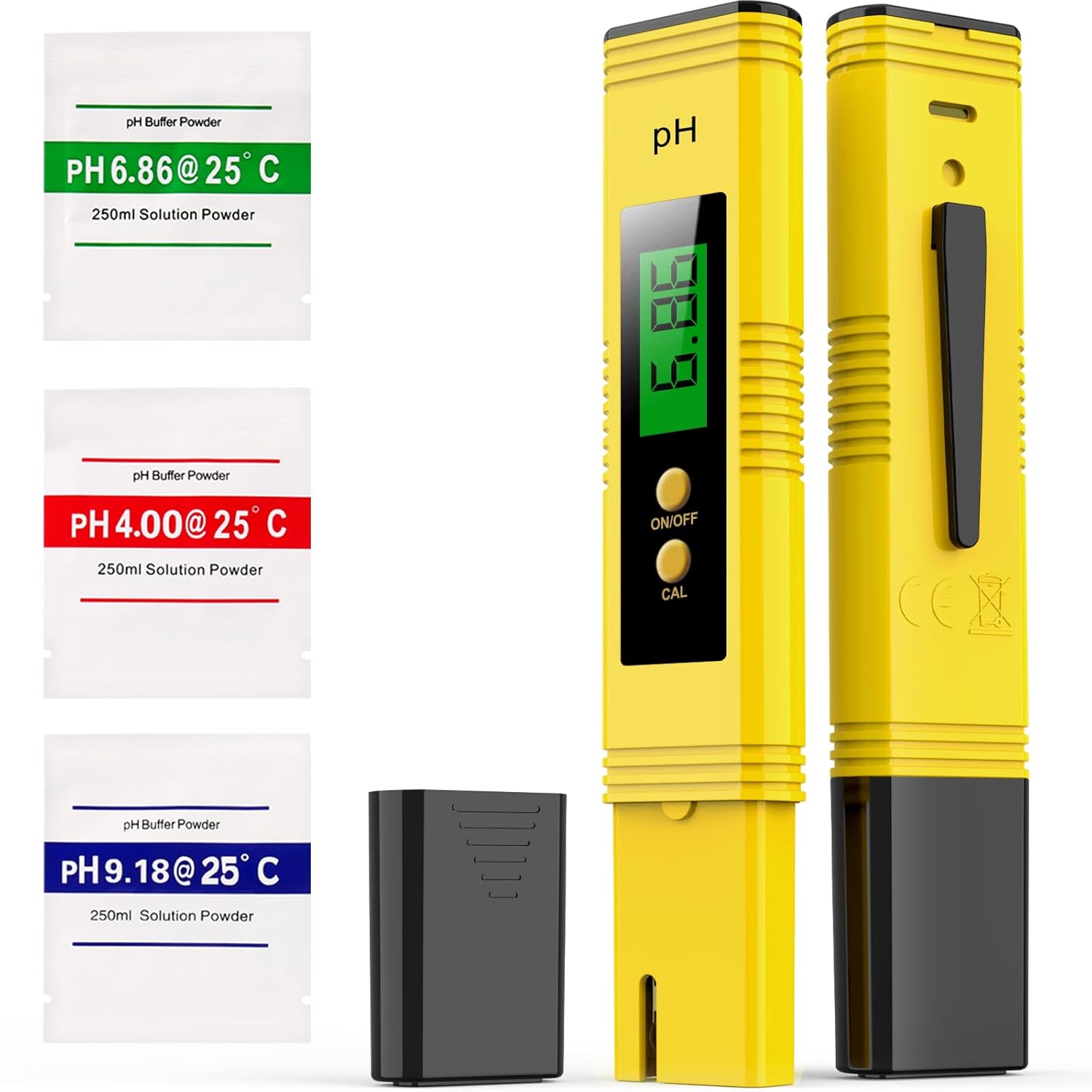 Digital pH Meter, pH Meter for Water, 0-14 pH Measurement Range pH Tester, 0.01 High Precision Water Quality Tester with ATC for Drinking Water Pool, Yellow