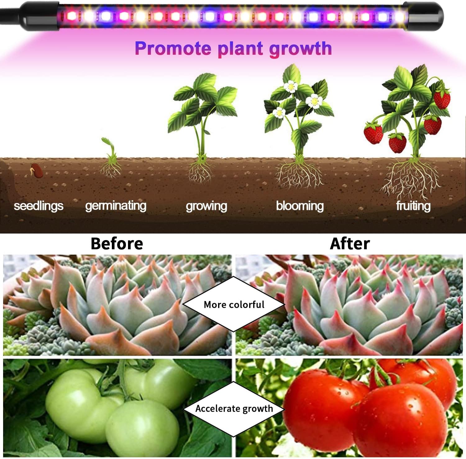 Garpsen Grow Lights for Indoor Plants, 2PCS 2 Heads Full Spectrum Led Grow Lights for Seed Starting, 80 LEDs Plant Grow Light, with Auto ON/Off 6/12/16H Timer, 5 Dimmable Levels (460nm/660nm/3000K)