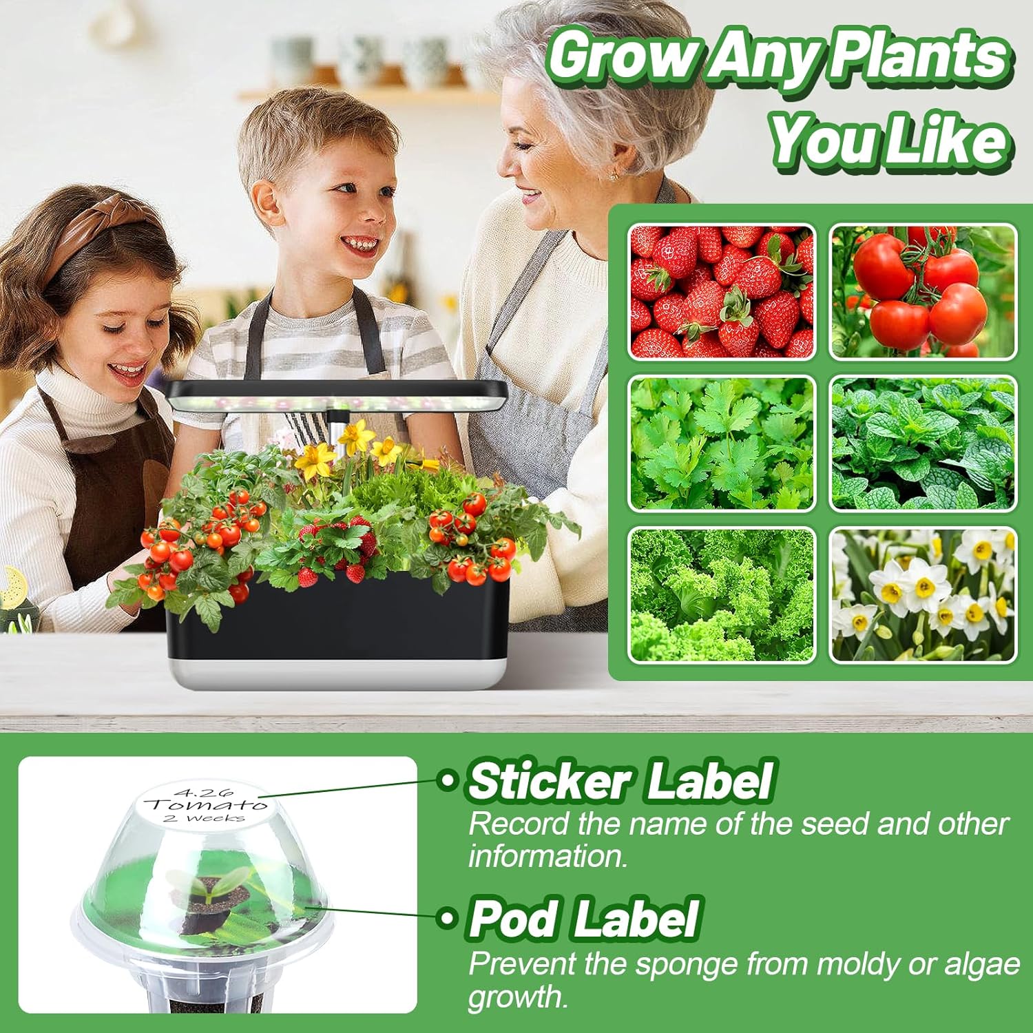 Hydroponic Pods for Aerogarden - Starter Grow Sponges Sprout kit for Grow Anything with Plant Food, Growing Sponge, Plant Basket, Compatible with Most Indoor System-212pcs