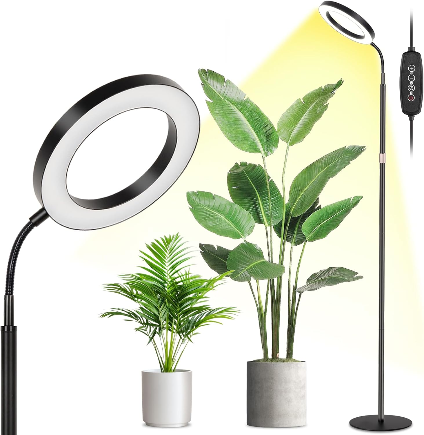 LBW Grow Light for Indoor Plants Full Spectrum with Base, Floor Grow Lamp for Large Plants, Auto ON/Off Timer 4/8/12H, 8 Diameter Plant Lamp with 108 LEDs, 6 Dimmable Levels, Height Adjustable Stand