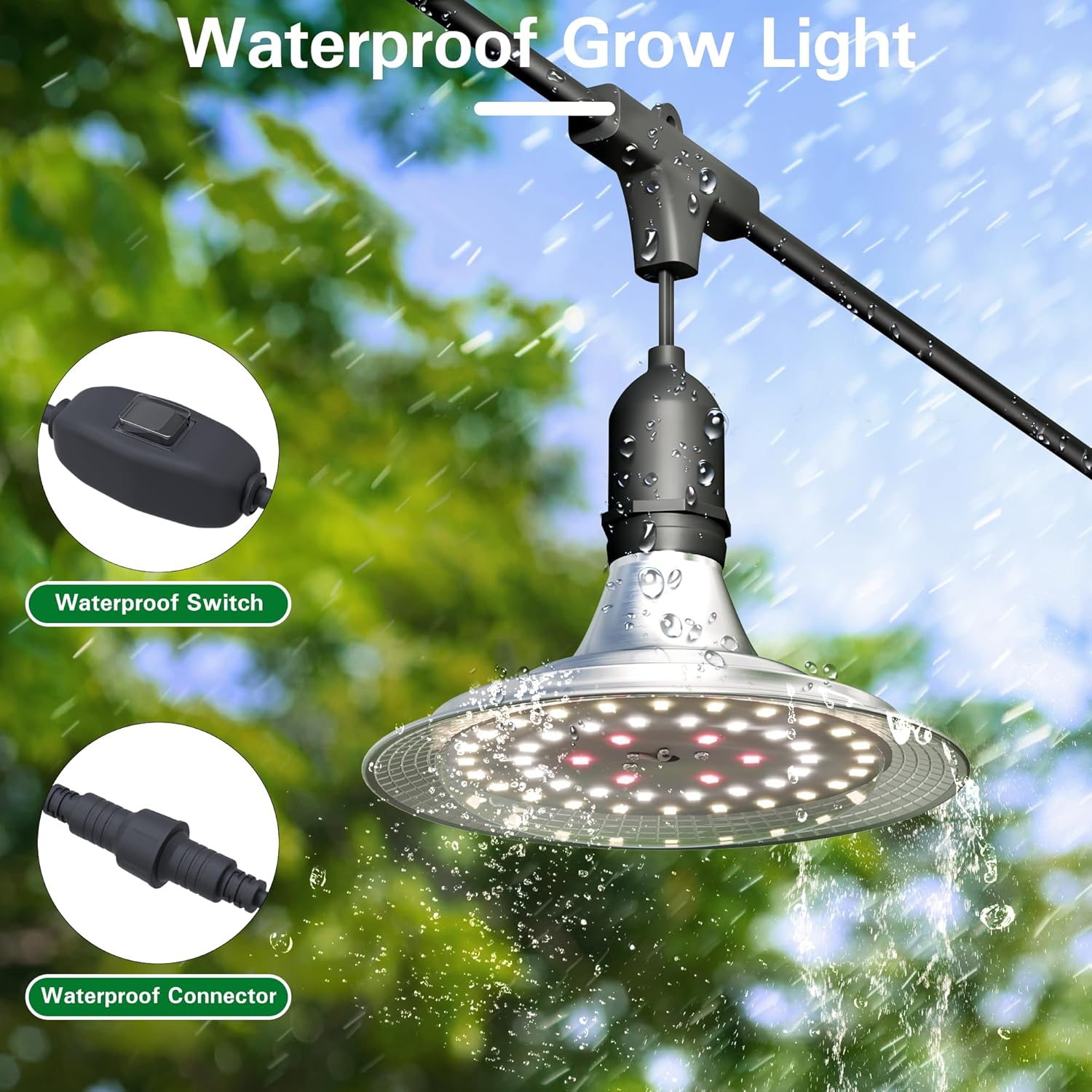 Outdoor Grow Lights for Greenhouse, Full Spectrum Greenhouse Grow Lights for Outdoor Plants, IP65 Waterproof String Grow Light Outdoor, UL Certified Daisy Chain LED Grow Light, 21.3FT