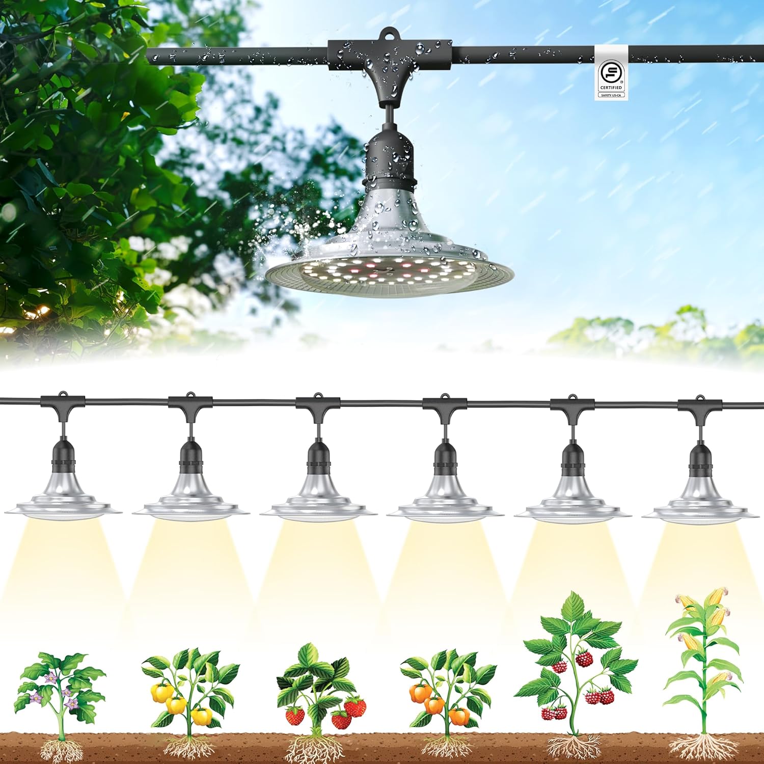 Outdoor Grow Lights for Greenhouse, Full Spectrum Greenhouse Grow Lights for Outdoor Plants, IP65 Waterproof String Grow Light Outdoor, UL Certified Daisy Chain LED Grow Light, 21.3FT