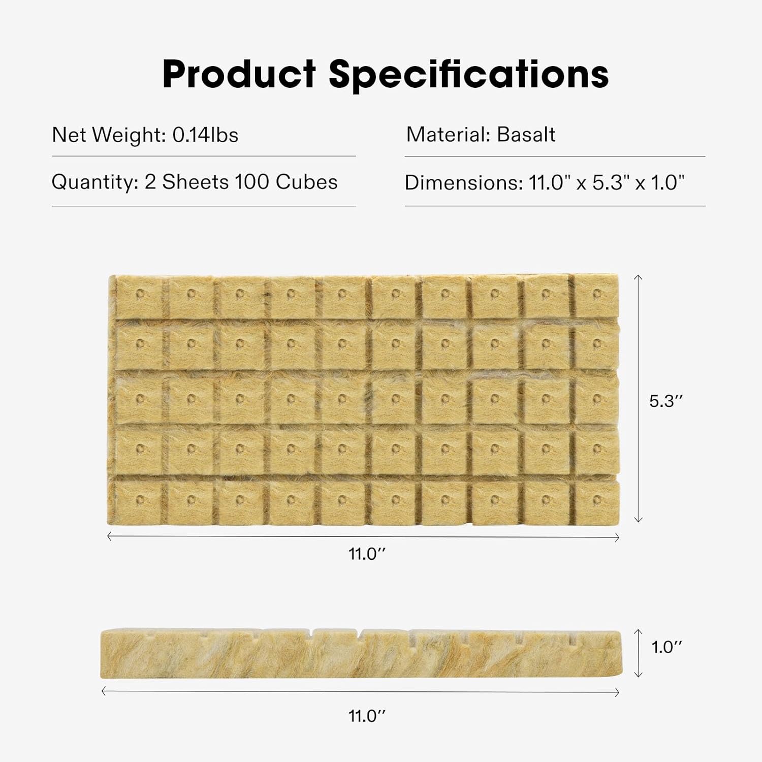 VIVOSUN 1 Inch Rockwool Cubes, Grow Cubes for Hydroponics, Cuttings, Cloning, Plant Propagation, Seed Startling, 2 Sheets 100 Plugs