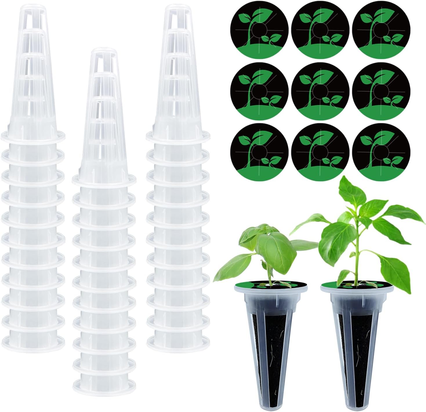 50 Pack Hydroponic Grow Baskets with 51PCS Seed Pod Labels Stickers, Replacement Garden DIY Accessories for Most Hydroponic Growing System