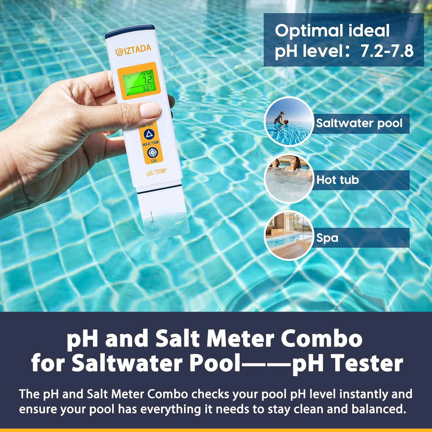 pH Meter and Salinity Meter Combo for Saltwater Pool 6 in 1 pH Salt SG EC TDS Temp Meter for Reef Aquarium Seawater Tank Koi Fish Pond PPM and pH Water Tester for Hydroponics Nutrients Growing