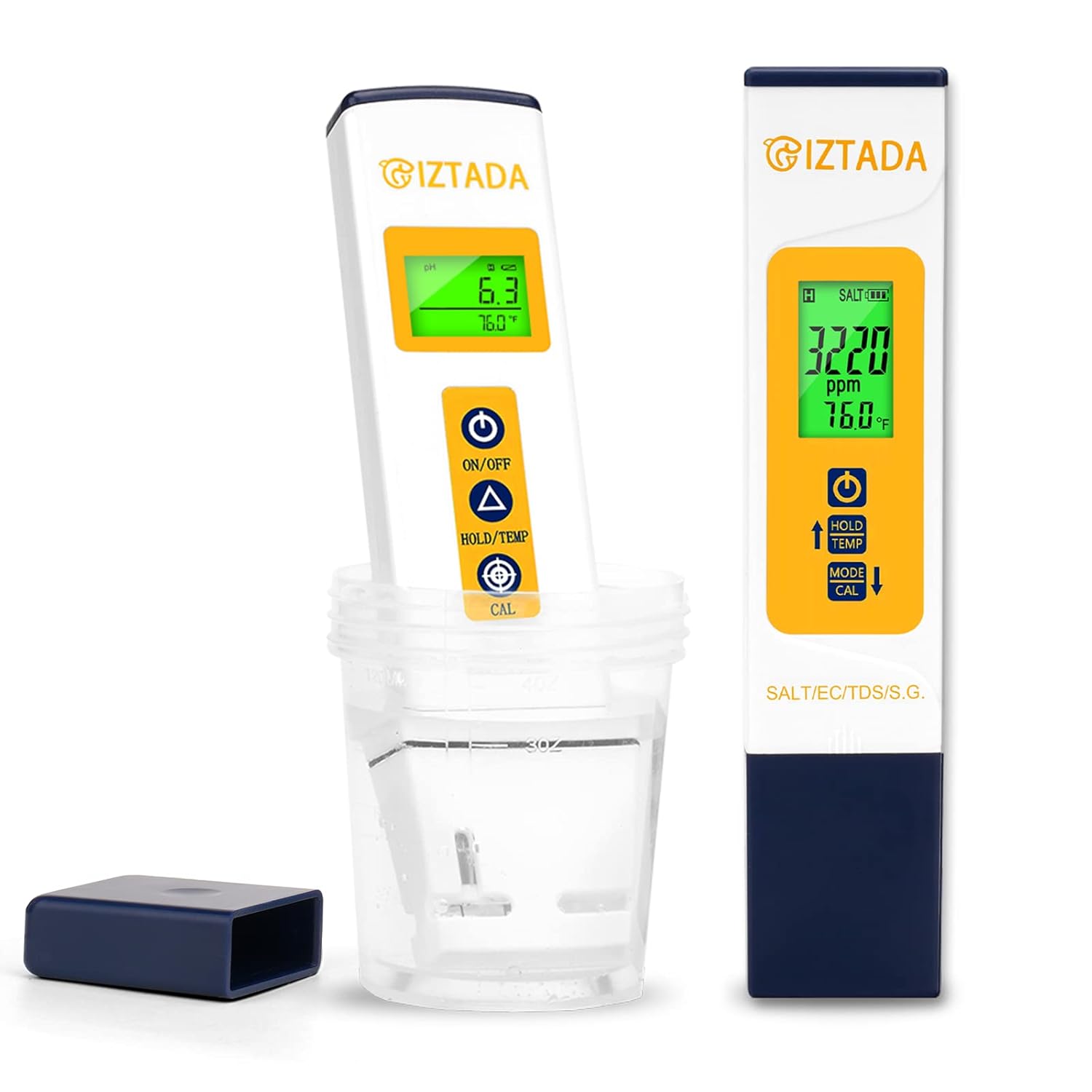 pH Meter and Salinity Meter Combo for Saltwater Pool 6 in 1 pH Salt SG EC TDS Temp Meter for Reef Aquarium Seawater Tank Koi Fish Pond PPM and pH Water Tester for Hydroponics Nutrients Growing