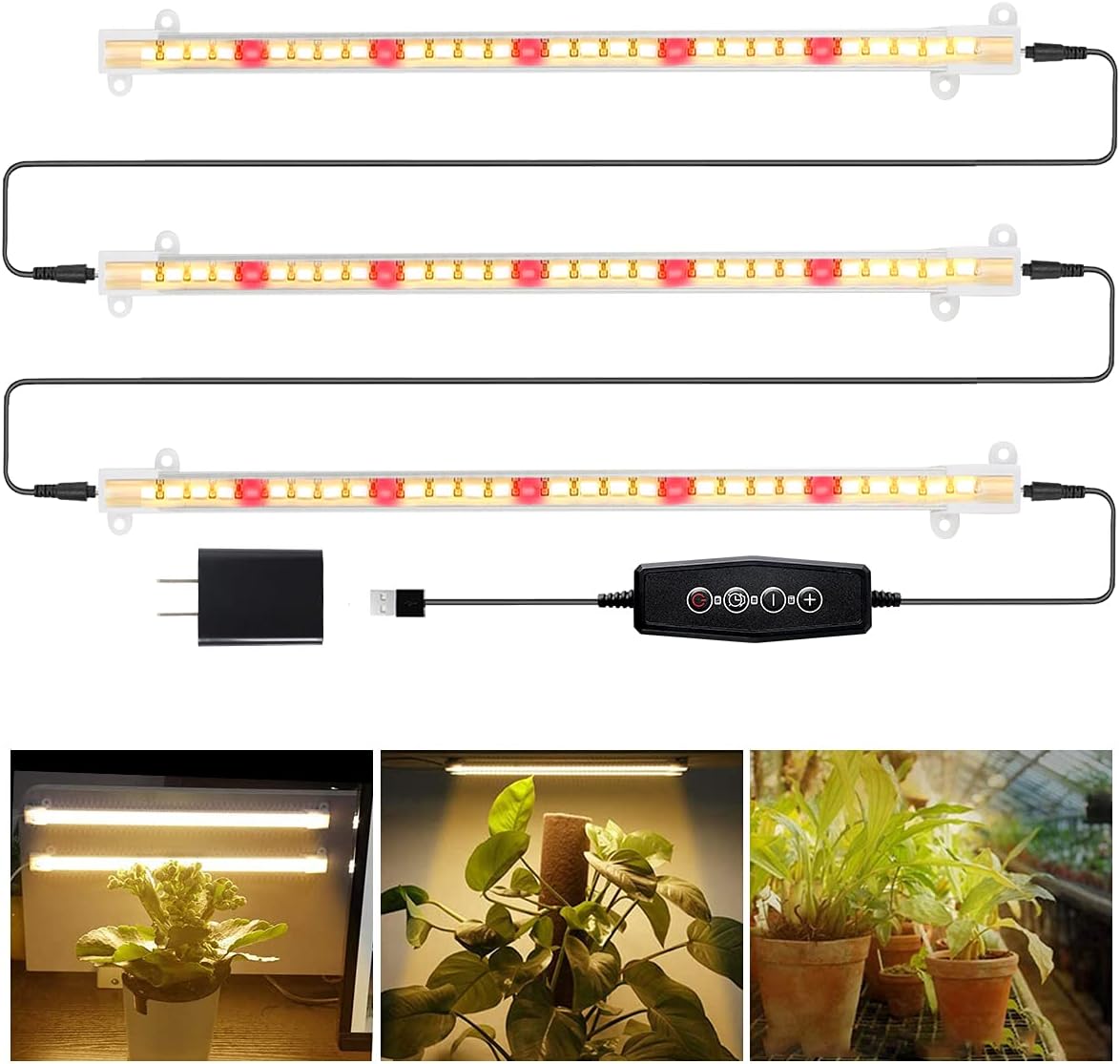 GYTF LED Grow Light Strips, 3500K 90-Bulb Full Spectrum Dimmable Plant Growing Lamp Bars with Auto ON/Off Timer for Indoor Plants Succulents Seeds Starting Hydroponics, Extendable Design