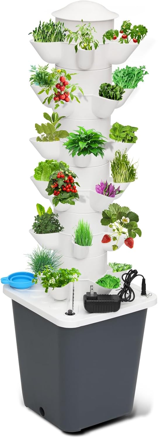 Hydroponic Growing Tower System Garden Tower-Hydroponics Tower for Indoor Herbs,Fruits and Vegetables-Silent Pump Garden Tower with Timer Automatic Watering