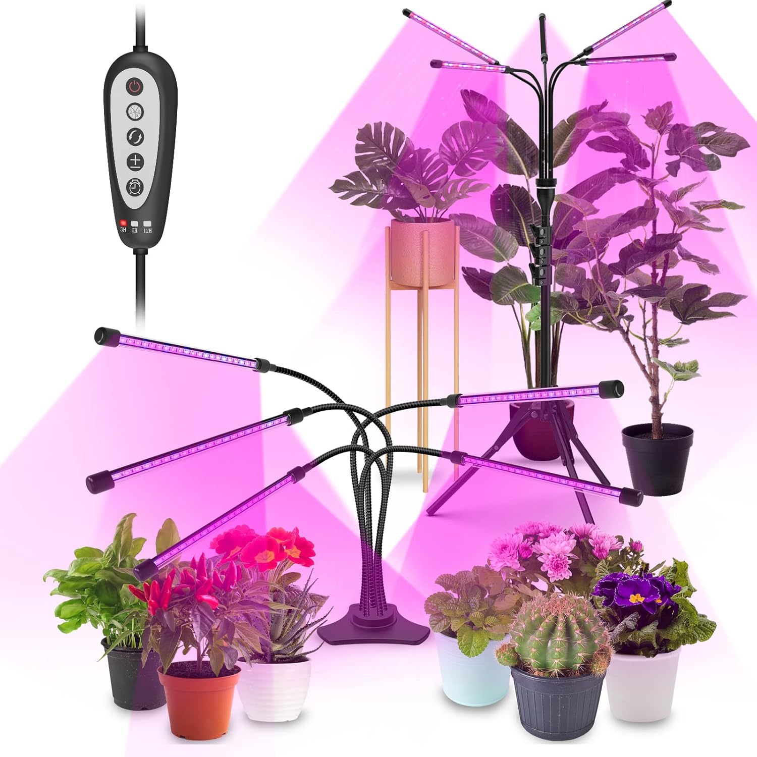 yoyomax Grow Light Plant Lights for Indoor Plants Full Spectrum LED Growing Lamps with Timer for House Greenhouse Seed Starting Succulent Growth Garden Seedlings (5 Heads), Black, W4N-GL-05T