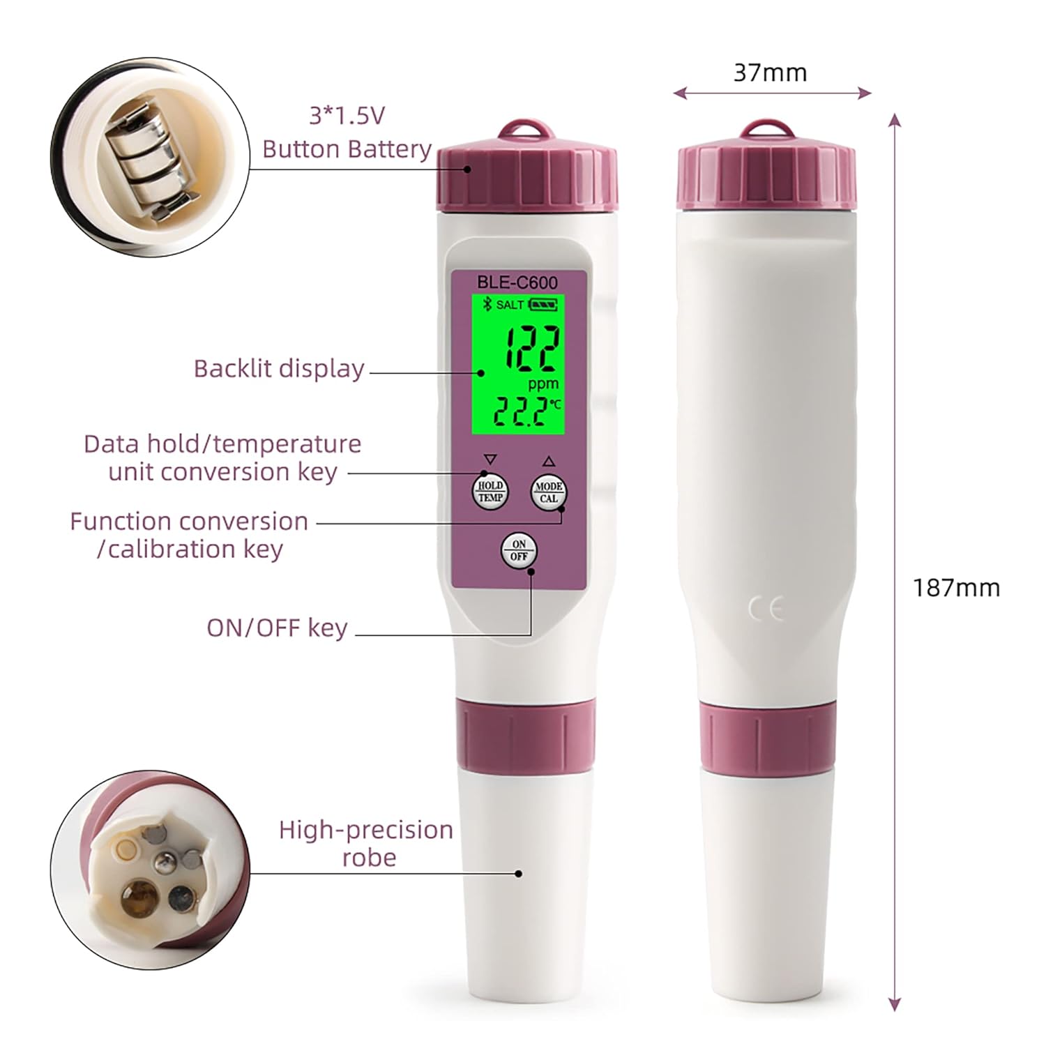 7 in 1 PH Meter PH Tester,0.01 High Accuracy Digital PH Meter for Water,PH/TDS/EC/ORP/S.G/Salt/Temp Tester,TDS Meter Water Tester for Drinking Water,Hydroponics,Plants,Aquarium and Pool