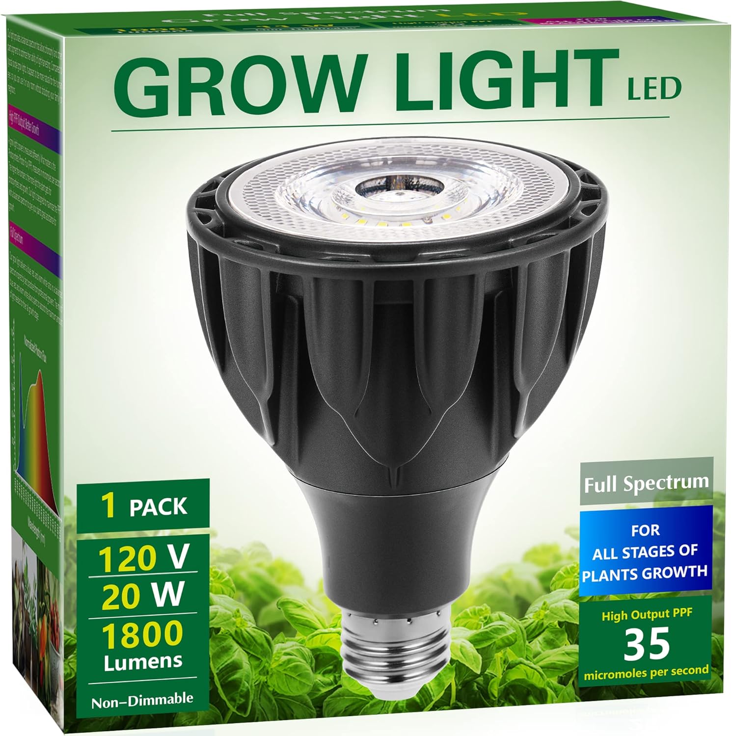 Briignite Grow Light Bulbs, PAR30 Full Spectrum Plant Light Bulb with Optical Lens for High PPFD, 20W Grow Bulb 200W Equivalent, E26 Base, LED Grow Lights for Indoor Plants, Seed Starting, 1 Pack