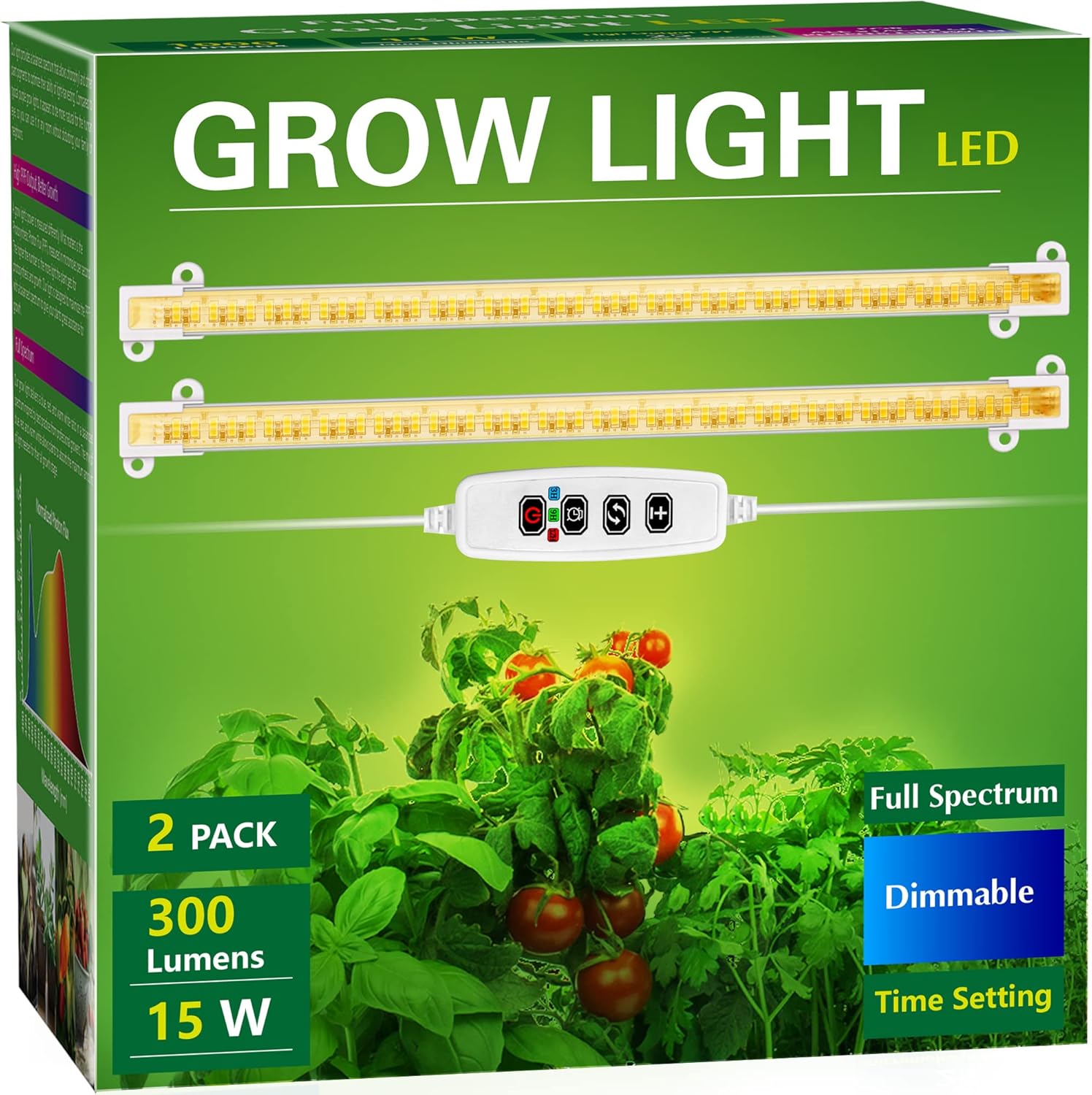 Grow Light Strip, Briignite Full Spectrum Grow Light 15W, LED Grow Lights with Auto ON/Off Timing, 10 Dimmable Levels, 3 Switch Modes, 2 Bar Grow Light Strip for Indoor Plant Hydroponics Succulents