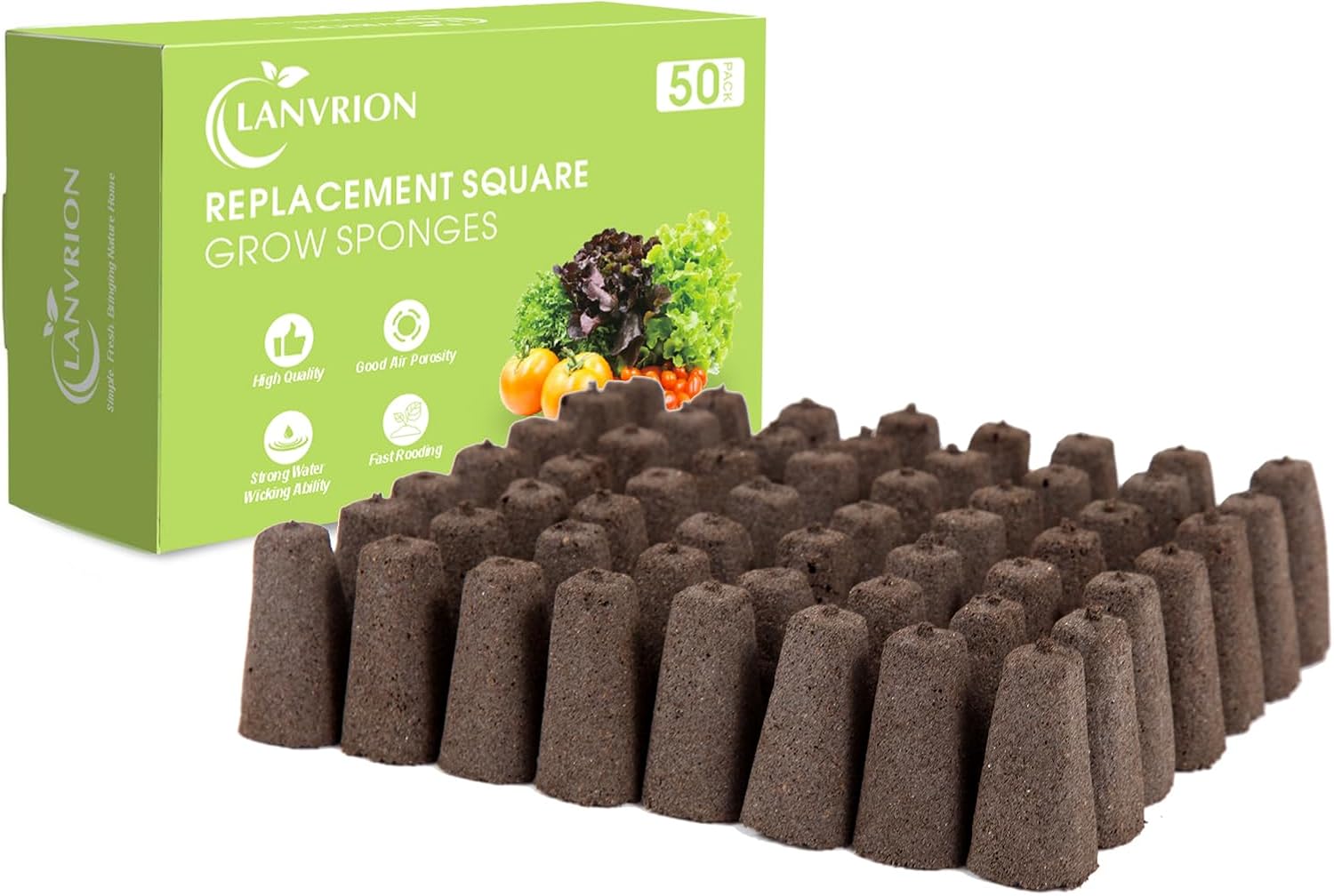 Grow Sponges, Seed Starter Pods Root Growth Sponges Eco-Friendly PH Balanced Square Sponges Replacement Compatible with QYO, LYKO, iDOO IG201Hydroponic Growing System, 50 Pack