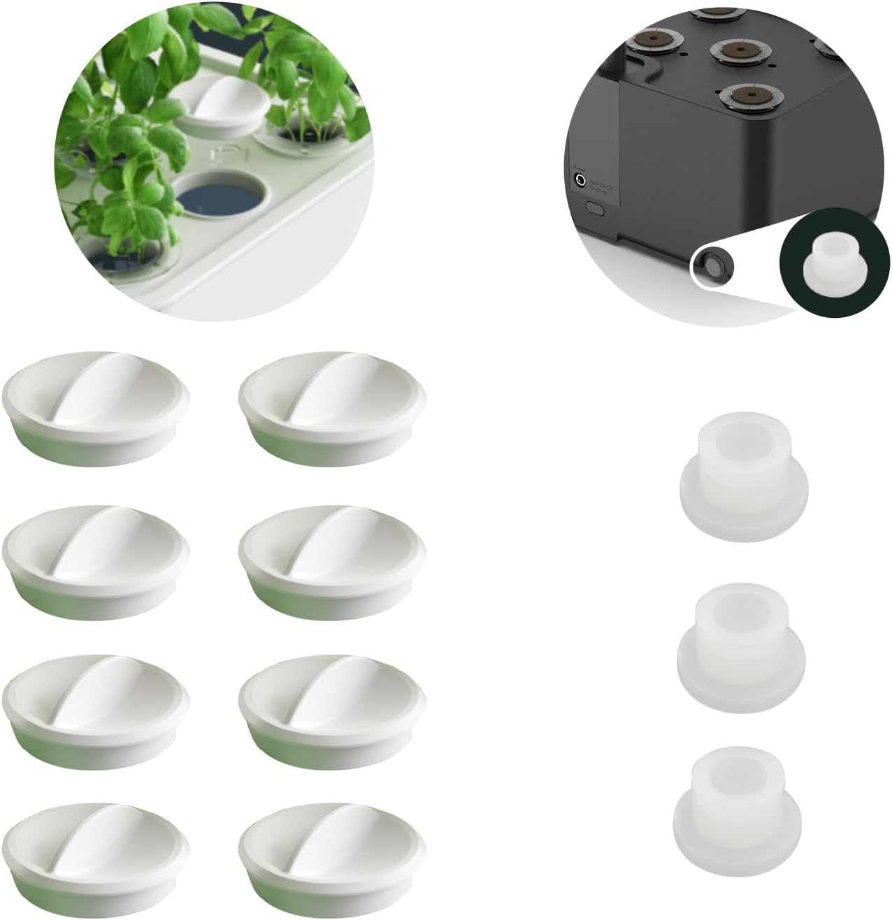 Hydroponics Supplies Replacement Accessories: 8 White Covers, 3 Water Plugs for 8 Pods Indoor Herb Garden(HP-GC001)