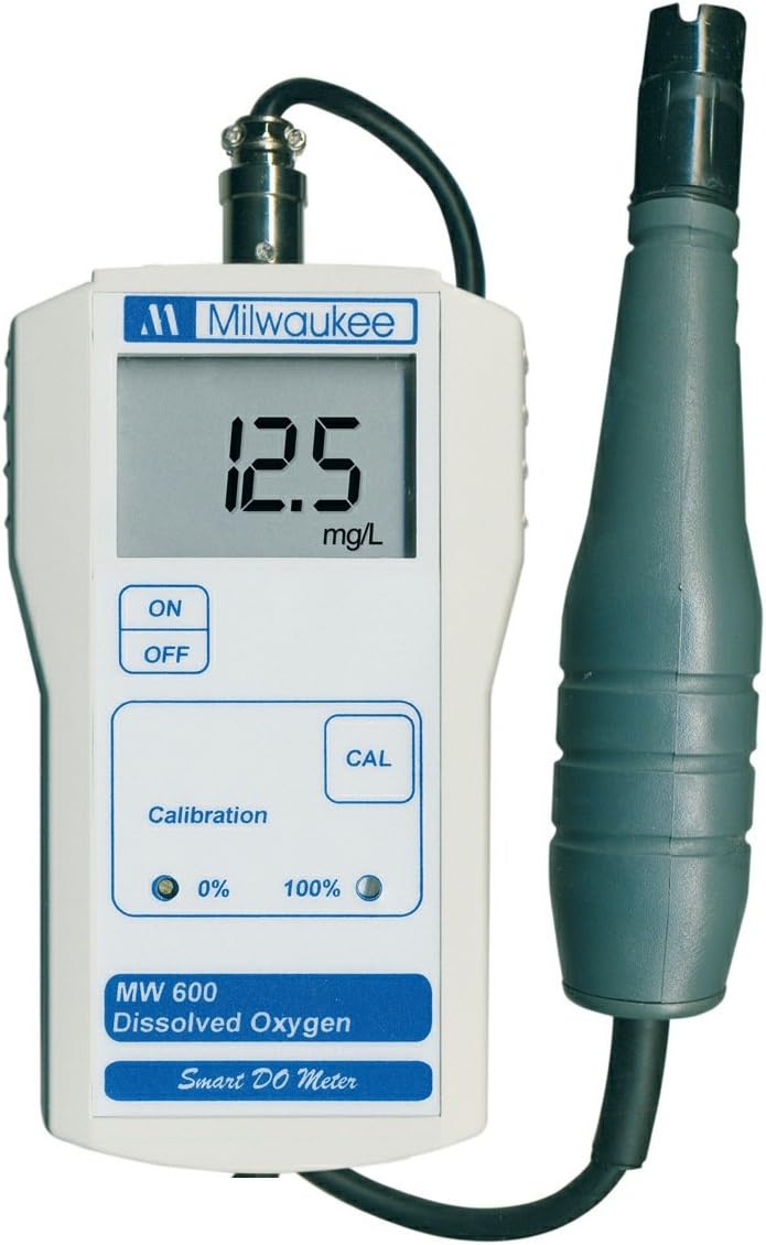 Milwaukee MW600 LED Economy Portable Dissolved Oxygen Meter with 2 Point Manual Calibration, 0.0 - 19.0 mg/L, 0.1 mg/L Resolution, +/-1.5 percent Accuracy, 100 Percent Saturation Range