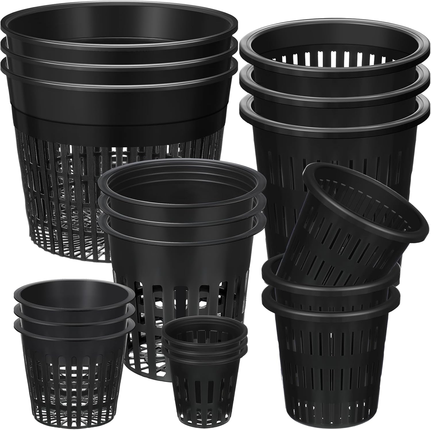 18 Pcs Orchid Pots Variety Size 2.3/3.3/3.9/4.3/4.9/6.1 Inch Black Net Pots Plastic Aquaponics Hydroponic Baskets Slotted Mesh Orchid Planter Container with Hole for Growing