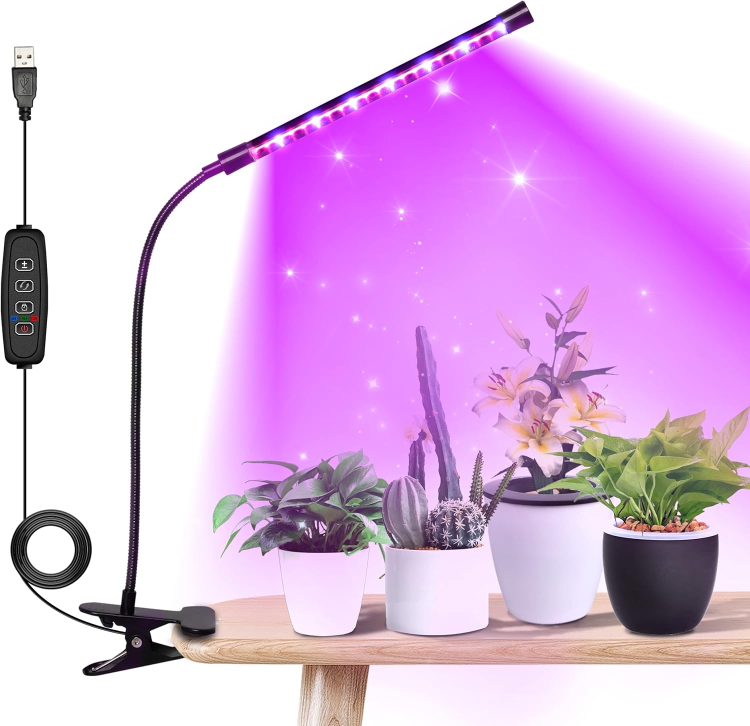 iPower 21 LED Grow Light with Full Spectrum for Indoor Plants, Adjustable Gooseneck, 3 Light Modes10 Dimmable Levels, Auto 6H/9H/12H Timer