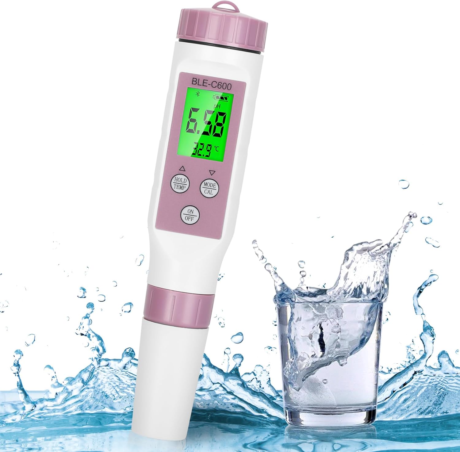 Pool Salinity Tester  PH Meter, Digital Salinity Meter, Highly Accurate 7-in-1 Bluetooth Drinking Water Tester, with ATC, for Pools, Drinking Water, Aquariums, Hydroponics Cooking, Etc.