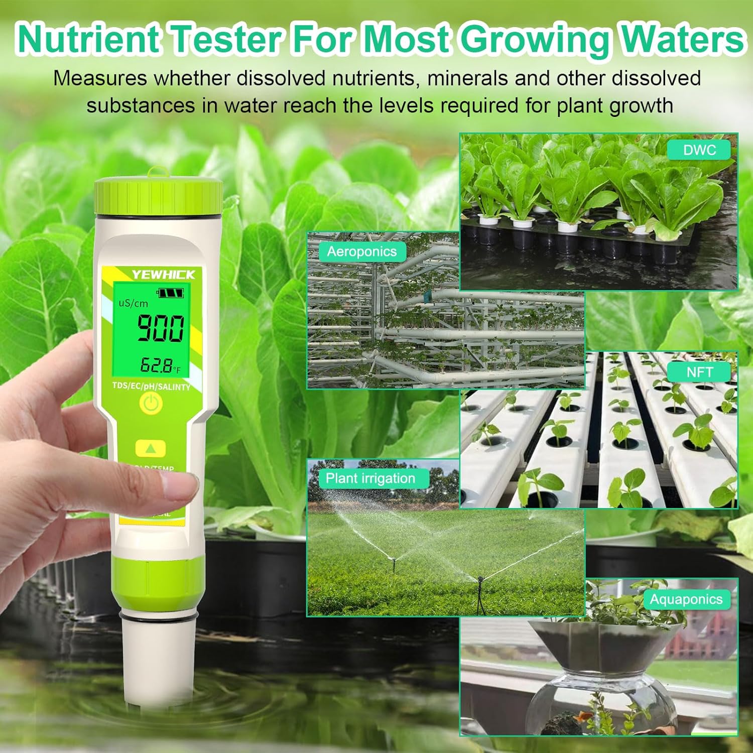 Pool Salt Tester pH Meter, Digital 5 in 1 pH EC TDS Temp Salinity Tester for Saltwater Pool Hot Tubs Spa Aquarium, pH and EC PPM Meter for Nutrients Growing