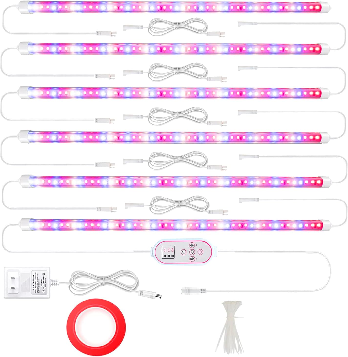 T5 Full Spectrum Red Blue Yellow LED Plant Growth Light bar,3 Switching Modes with Auto Cycle Timer,10 Dimmable Levels，Suitable for Indoor and Outdoor Seedlings Hydroponics (6 Pcs)