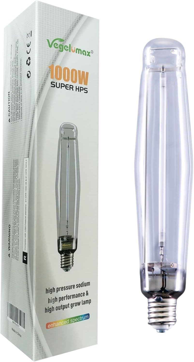 1000Watt Hydroponic High Pressure Sodium HPS Grow Light Bulb Lamp,High PAR Enhanced Red and Orange Spectrums,CCT 2100K,Ultra Bright 140,000 Lumens,E39 Base,1pack