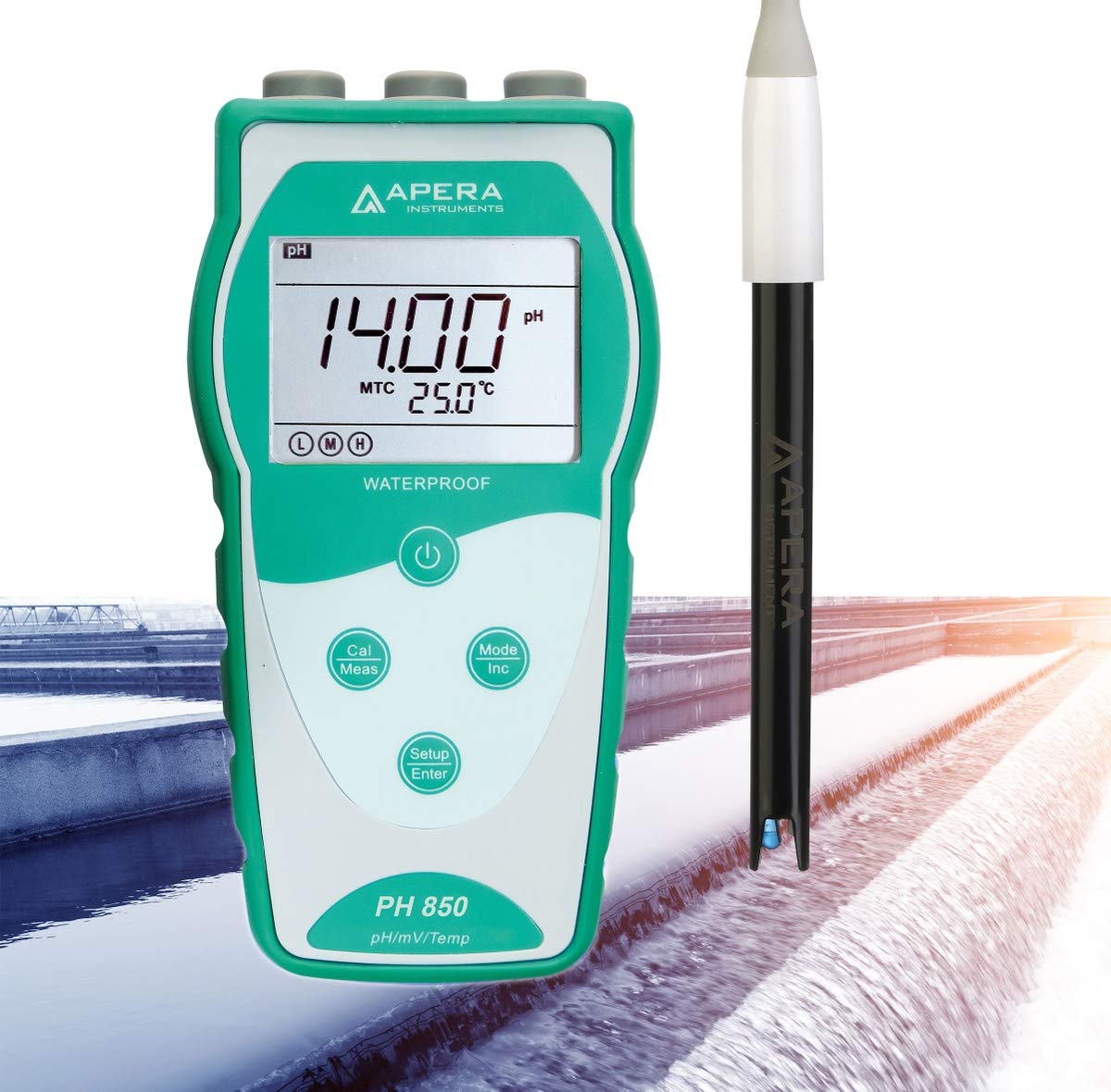Apera Instruments Value Series PH850-WW Portable pH Meter Kit for Wastewater, Green (AI5531)