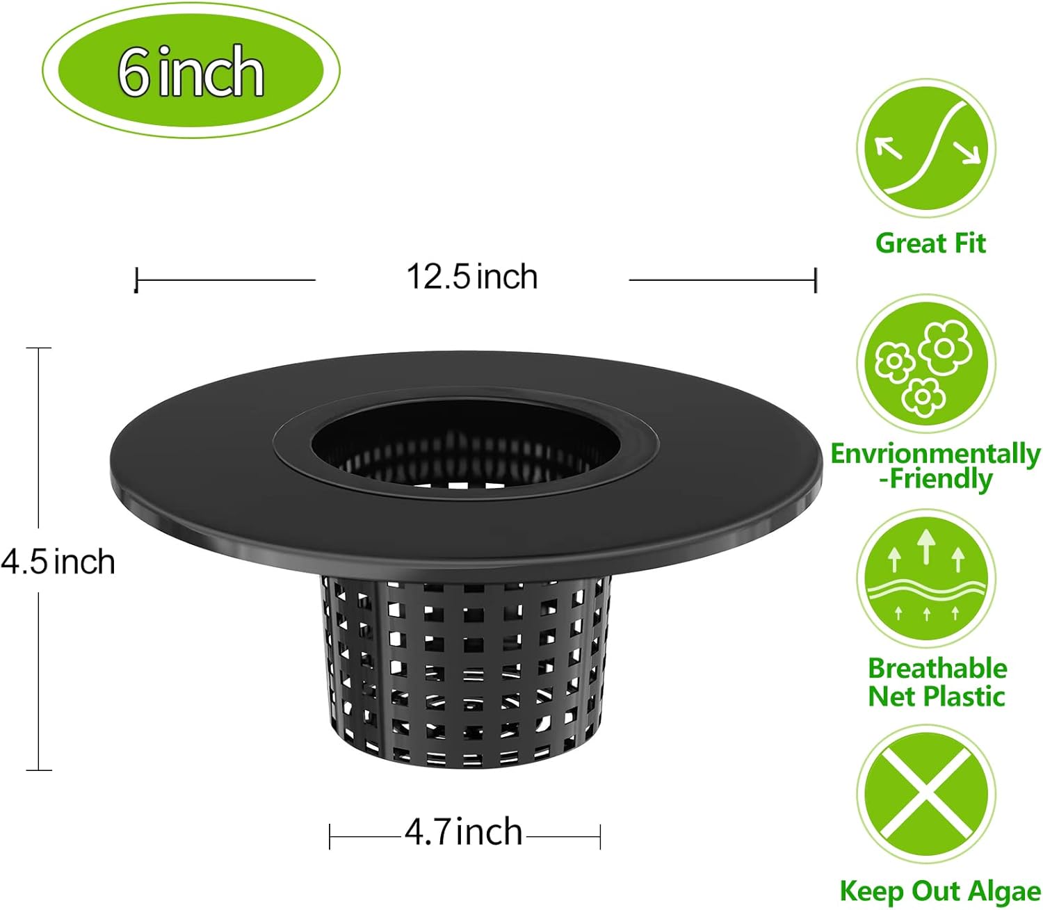 Net Pots for Hydroponics 5 Pack, 6 Inch Wide Lip Bucket Basket for Hydroponic Bucket and DWC Bucket System.