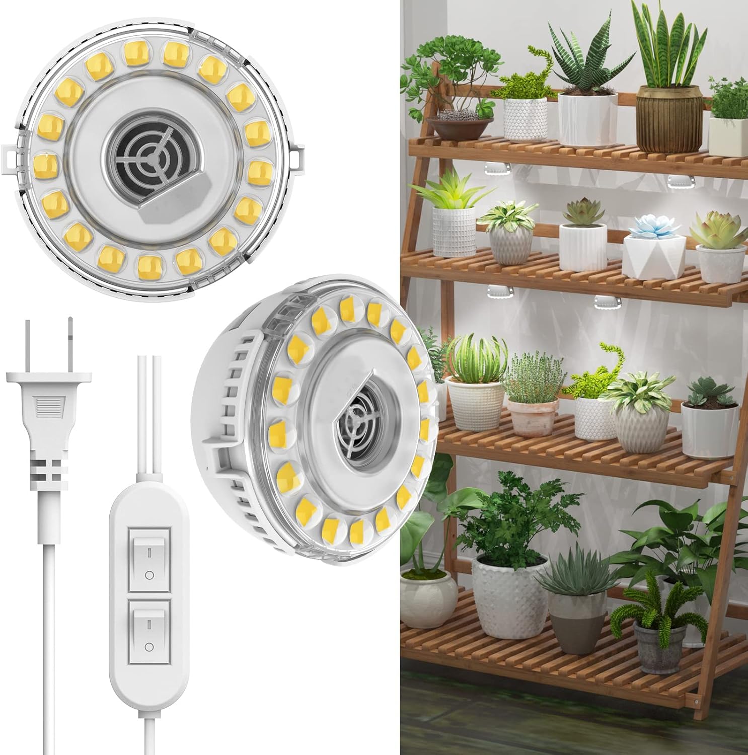 SANSI Puck Grow Light with Timer Auto On Off 4 8 12 Hrs, 4-Level Dimmable Dimmable Grow Light Bulb, 5W Full Spectrum with Remote Control, Auto On Off Timing 4 8 12 Hrs