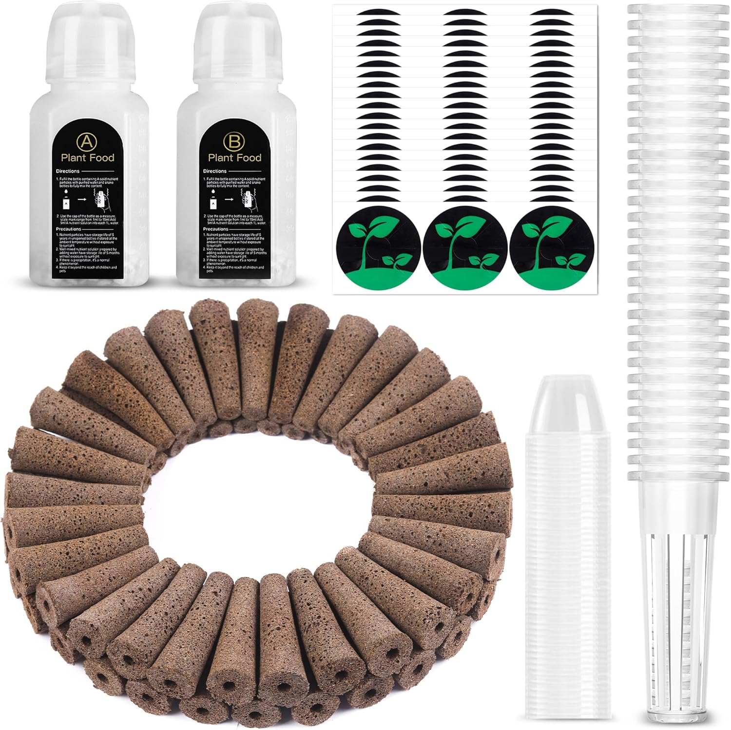 Seed Pod Kit for Aerogarden, 182 Pcs Grow Anything Kit for Hydroponics Growing System, Hydroponics Supplies with 60 Grow Sponges, 30 Grow Baskets, Plant Food AB, 30 Grow Domes, 60 Pod Labels