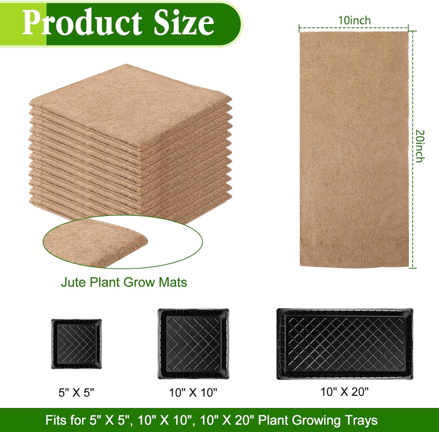 Woanger 50 Pack Jute Grow Mat for Microgreens 10 x 20, Hemp Fiber Growing Mat Hydroponic Grow Pads Sprouting Kit for Wheatgrass Germination Trays and Organic Production