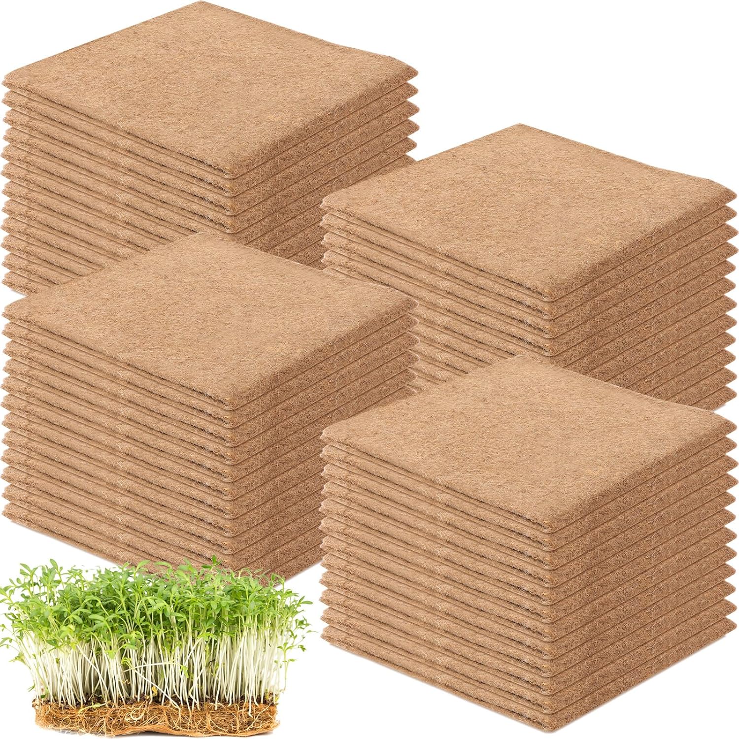 Woanger 50 Pack Jute Grow Mat for Microgreens 10 x 20, Hemp Fiber Growing Mat Hydroponic Grow Pads Sprouting Kit for Wheatgrass Germination Trays and Organic Production